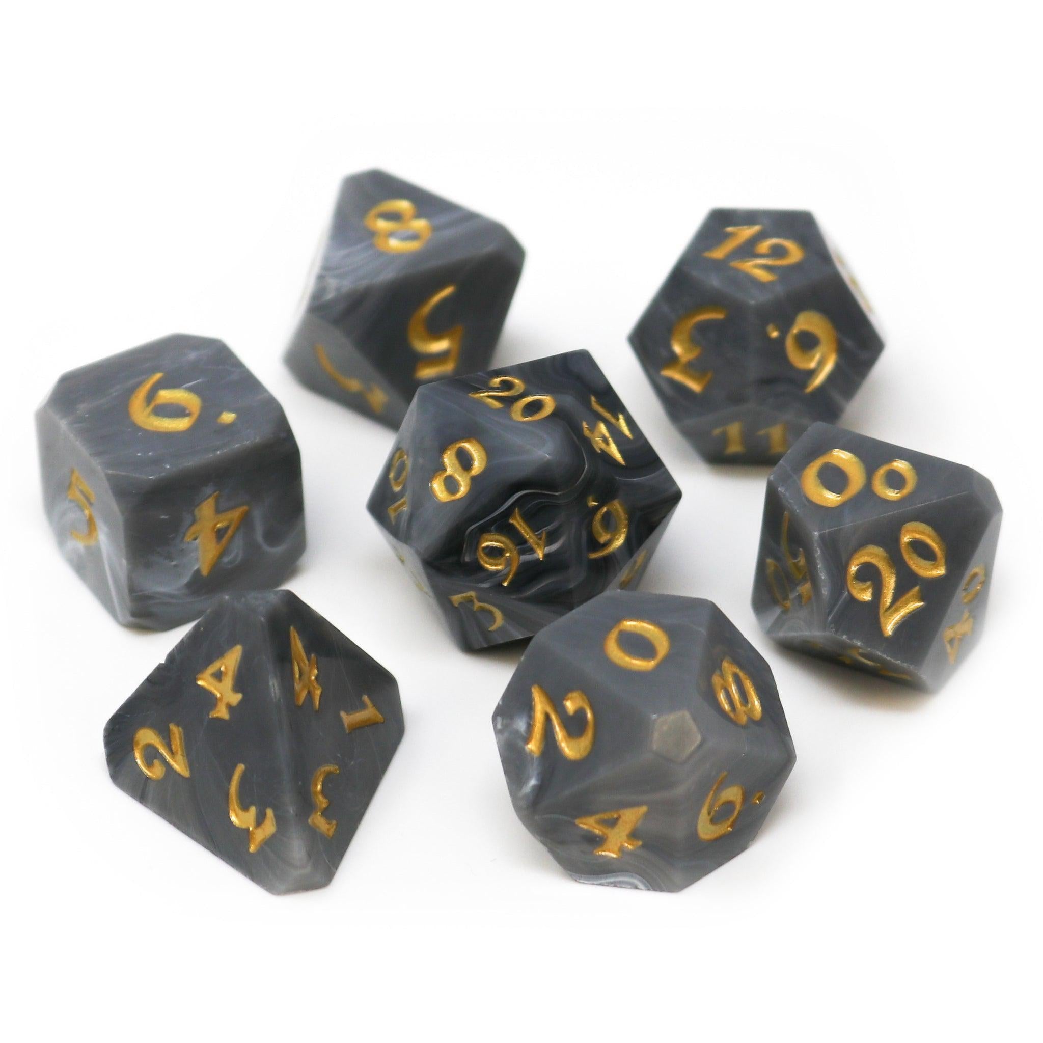 Avalore Talisman Ash with Gold - Premium 7-Die RPG Dice Set for Dungeons & Dragons, Pathfinder & Tabletop Gaming | Perfect for Fantasy Role-Playing Games & Collectors