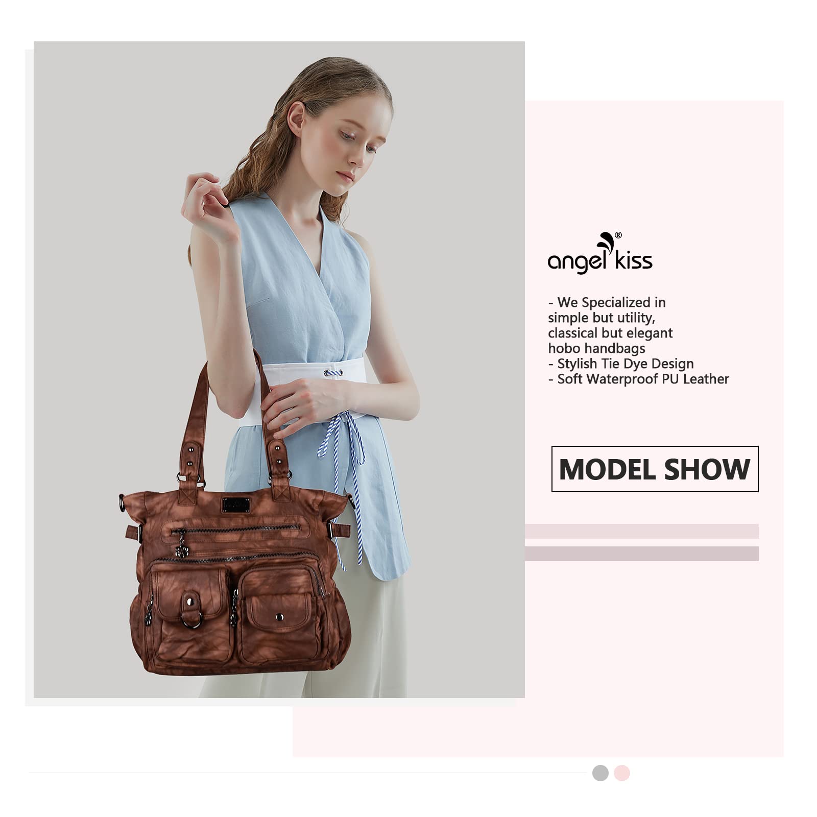 Angelkiss Women's Soft Leather Hobo Bag - Stylish Satchel Shoulder Tote & Crossbody Purse for Everyday Use, Work, Travel & Shopping