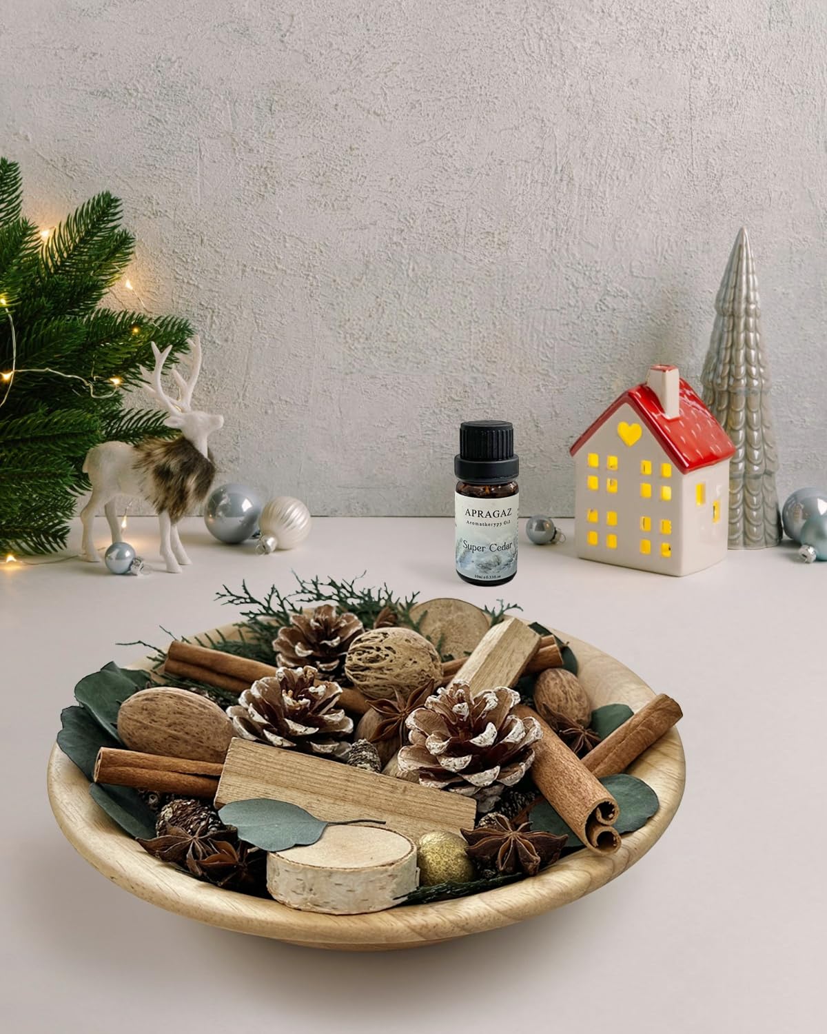 Apragaz Christmas Potpourri - Evergreen Holiday Vase Filler with Cinnamon Sticks, Anise, Cedar Branches & Pine Cones | Super Cedar Scented | Perfect for Christmas Decor, Table Centerpieces & Festive Home Fragrance