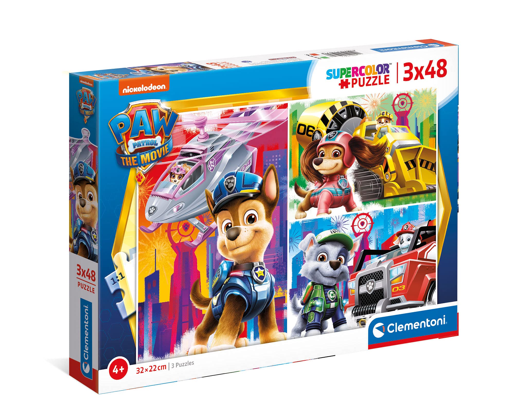 Clementoni Supercolor Puzzle - Paw Patrol The Movie - 3x48 Piece Jigsaw Puzzles for Kids Ages 4+ | High-Quality Cardboard Puzzles Made in Italy | Fun Learning Activity, Birthday Gift & Family Game Night