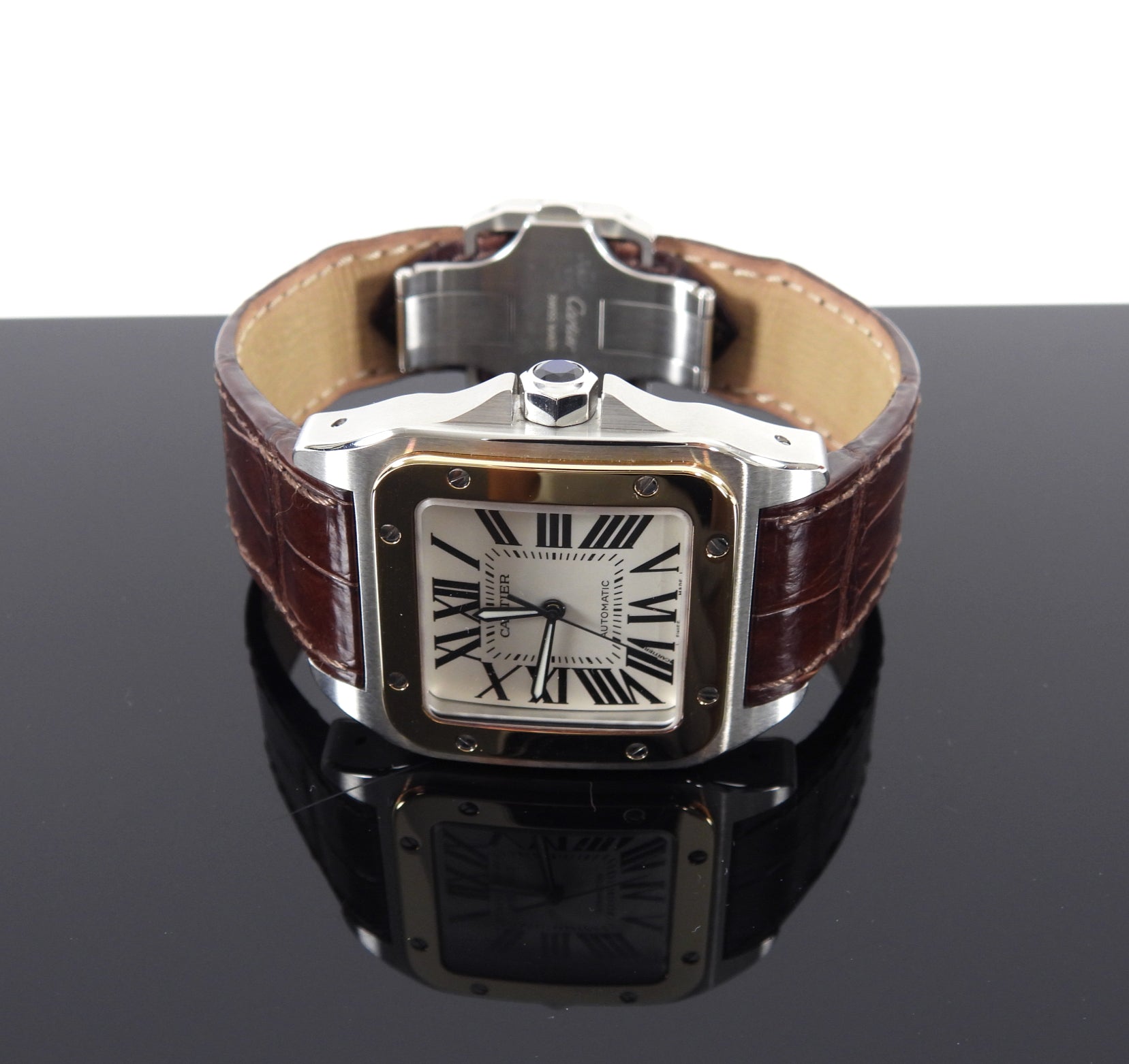 Cartier Santos 100 Automatic 38mm Men's Luxury Watch with Exotic Leather Band - Perfect for Business Meetings & Formal Occasions
