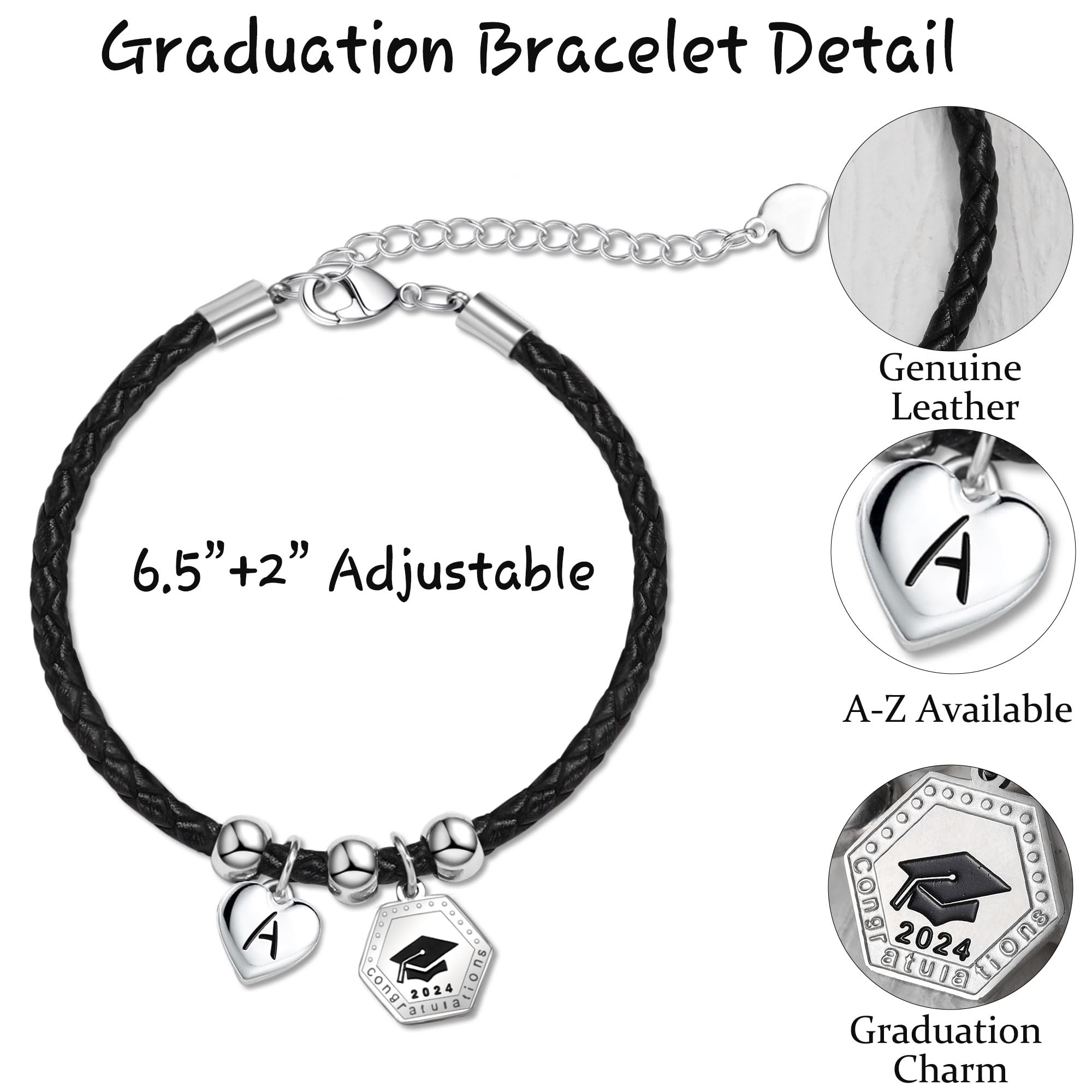 2024 Graduation Bracelets for Women - Personalized L Initial Leather Bracelet, High School & College Graduation Gifts for Her, 8th Grade Promotion Jewelry - Perfect for Ceremonies, Parties & Special Occasions