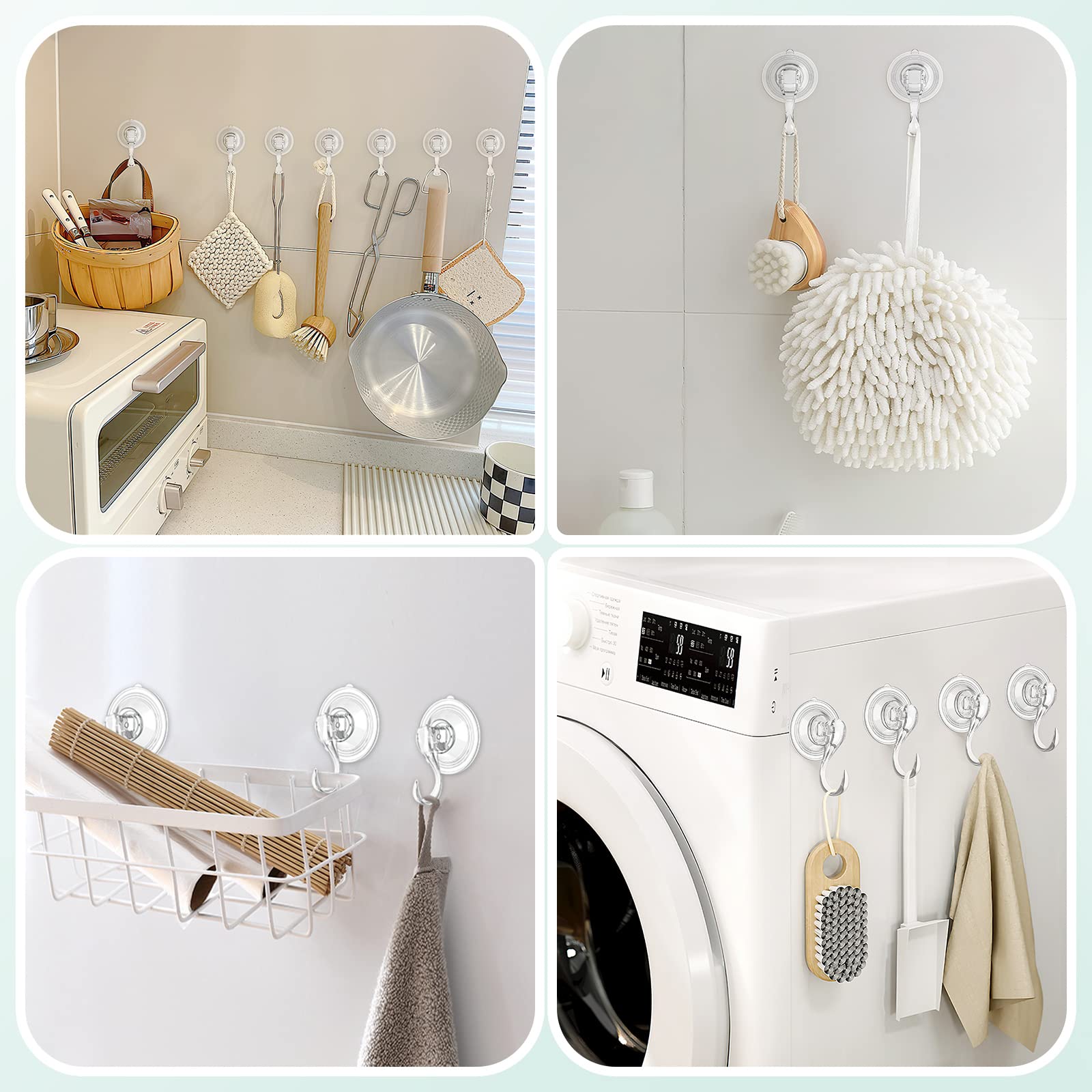 VIS'V Heavy Duty Large Suction Cup Hooks with Wipes - 5 Pack Clear Removable & Reusable Hooks for Bathroom, Kitchen, Shower, Car, RV - Strong Adhesive Hangers for Organizing Towels, Keys, Utensils