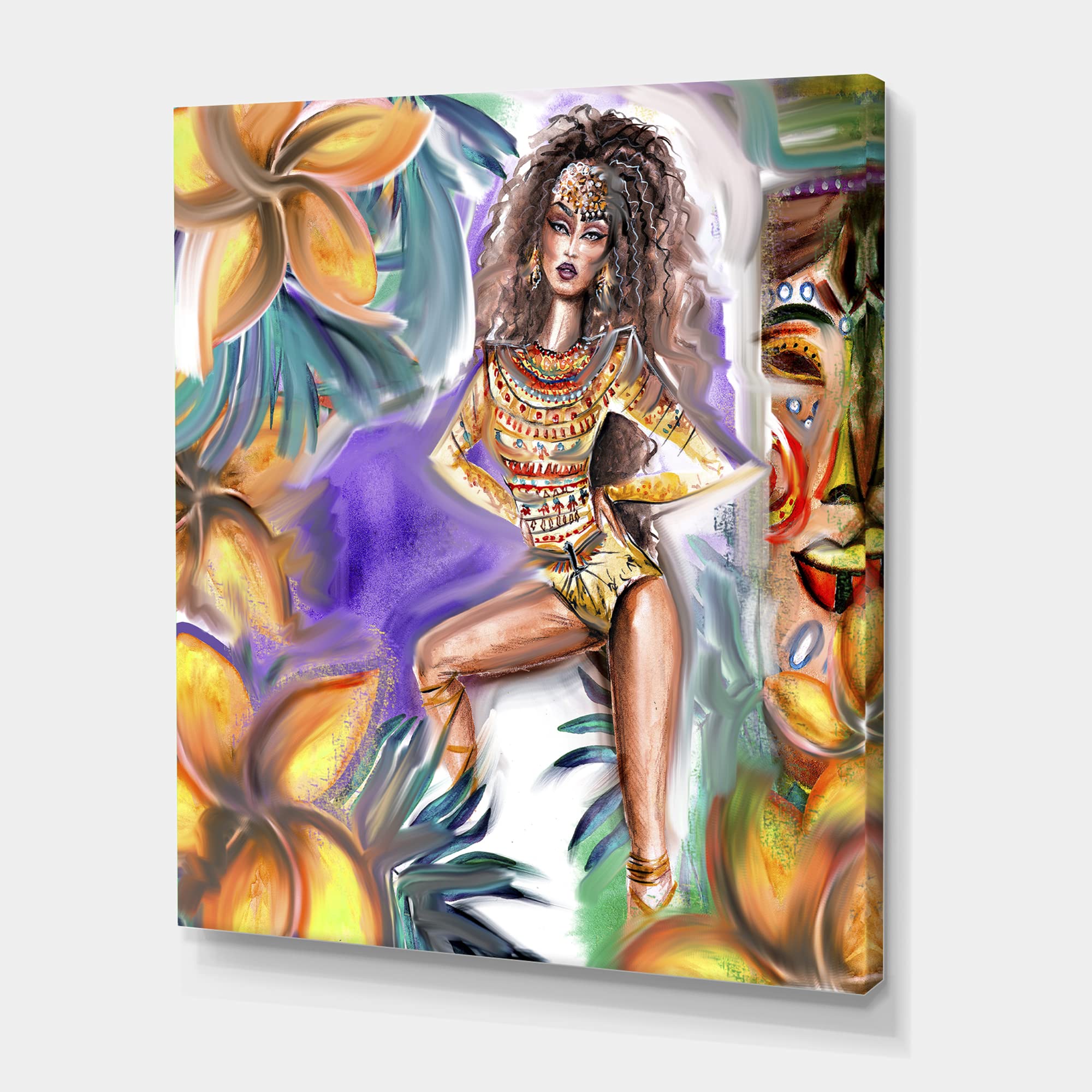 Tropical Amazon Warrior Traditional Canvas Wall Art - Handmade Jungle Themed Home Decor for Living Room, Bedroom & Office
