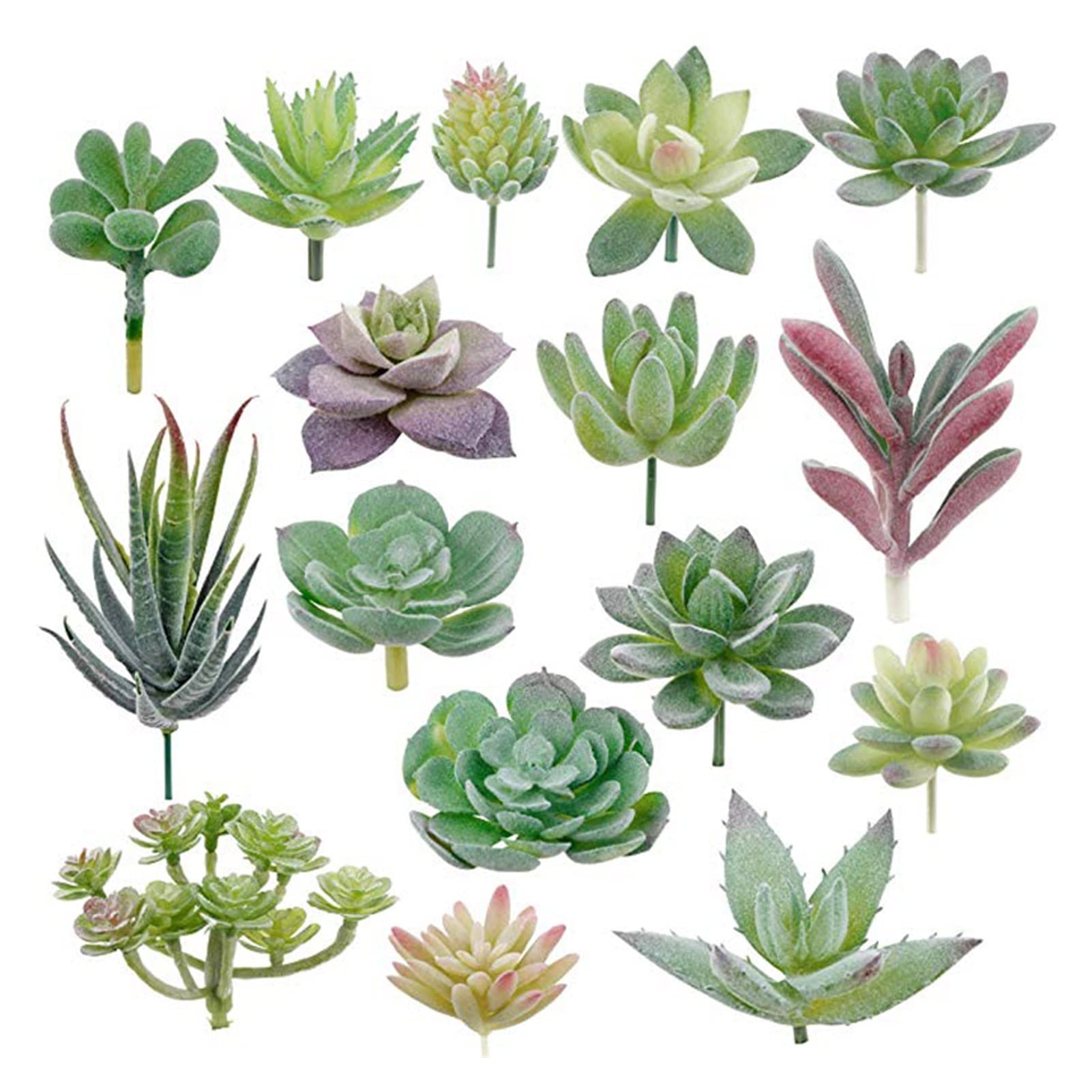 16pcs Artificial Succulent Plants Mini Fake Flocking Greenery for Home Desk Decor, Office, Garden, Wedding & Party Arrangement - Realistic Fake Plants for Indoor and Outdoor Decoration