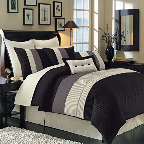 Premium 12-Piece Hudson Microfiber Queen Size Bed in a Bag Set - Comforter & Sheet Set in Black | Soft & Breathable Bedding for Cozy Bedroom Decor