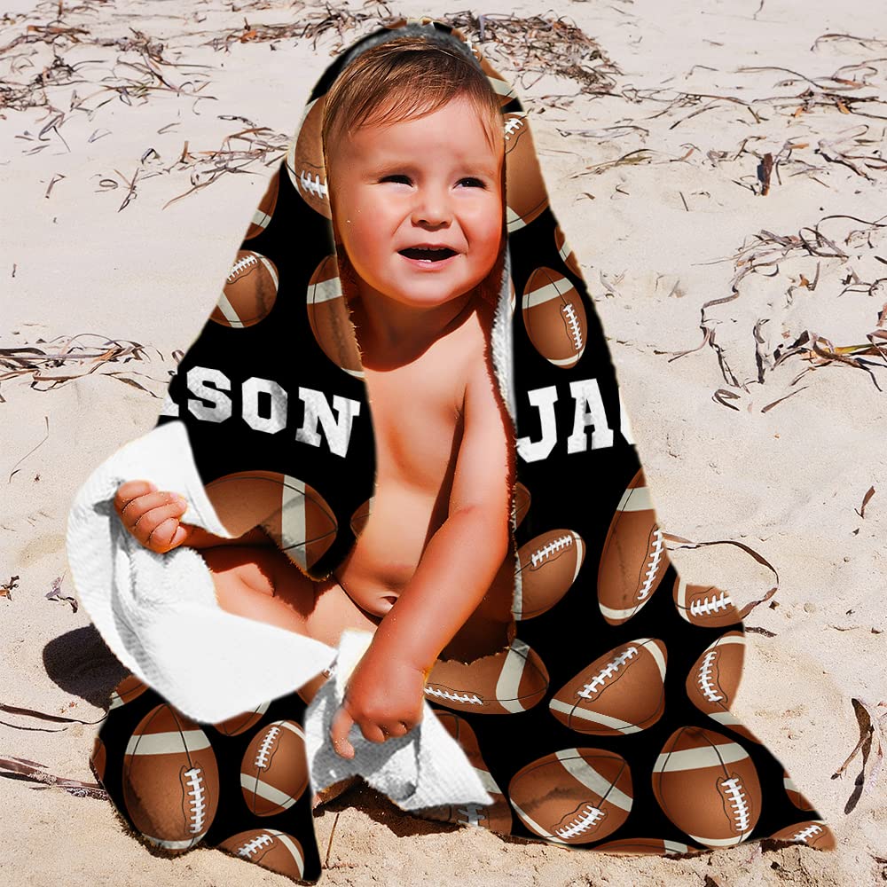 **Personalized Kids Beach Towels - Custom Name Pool Towels for Boys & Toddlers, Soft Cotton Football Rugby Bath Towels - Perfect for Beach, Swimming Pool, Summer Travel & Outdoor Fun**