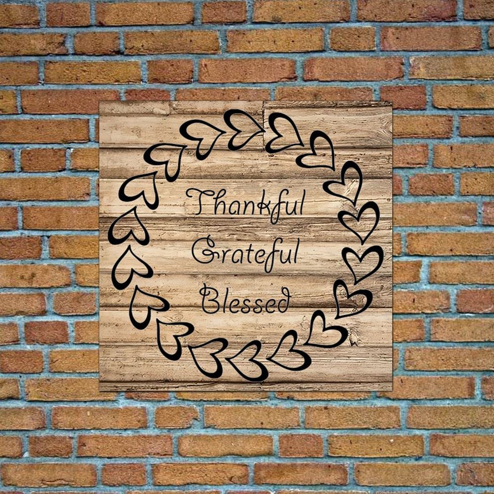 Vinisong Christian Bible Scripture Wall Art - Thankful Grateful Blessed Heart Wreath with Positive Quotes - Rustic Wood Home Decor for Farmhouse, Living Room & Bedroom - Personalized Inspirational Wall Sign