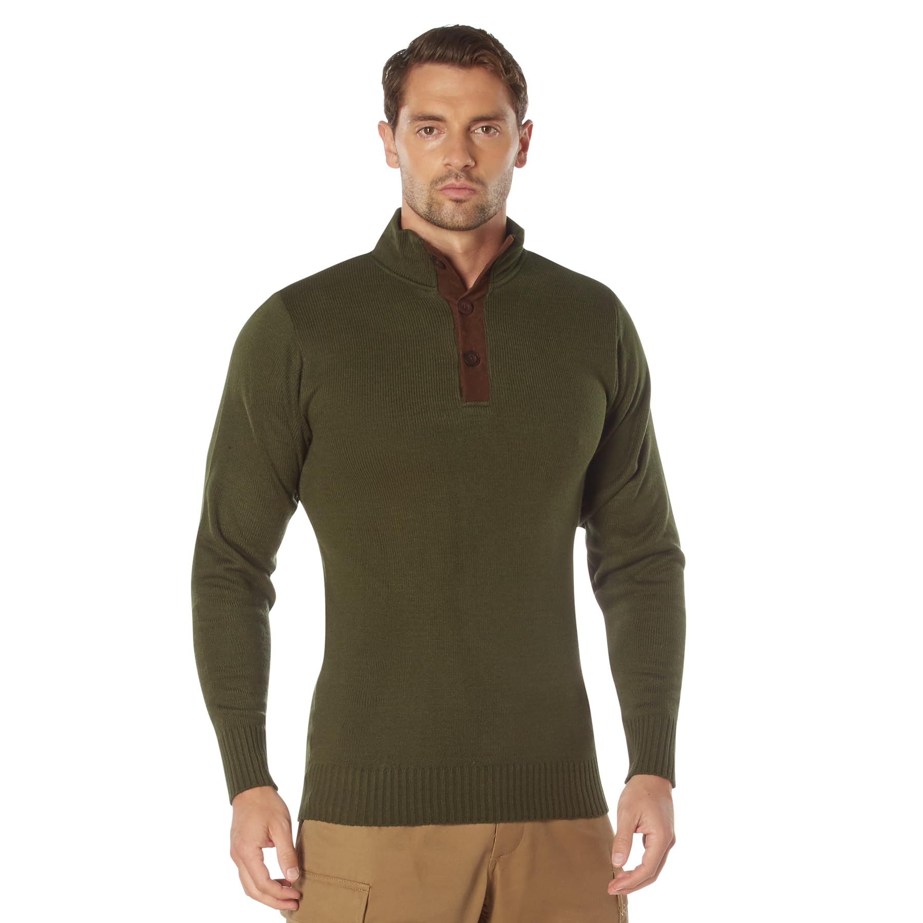 Rothco Military Henley Sweater with Tactical Sleeve Patches - Vintage WWII Style Pullover for Outdoor Adventures & Historical Reenactments