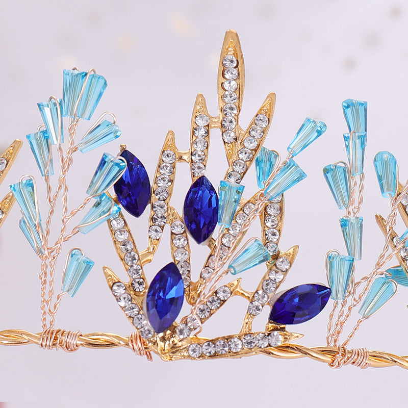 Sparkling Crystal Bridal Tiara Headpiece - Elegant Wedding Hair Accessories for Bride, Quinceanera, Prom & Pageant - Royal Princess Crown in Blue | Perfect for Weddings, Special Occasions & Photo Shoots