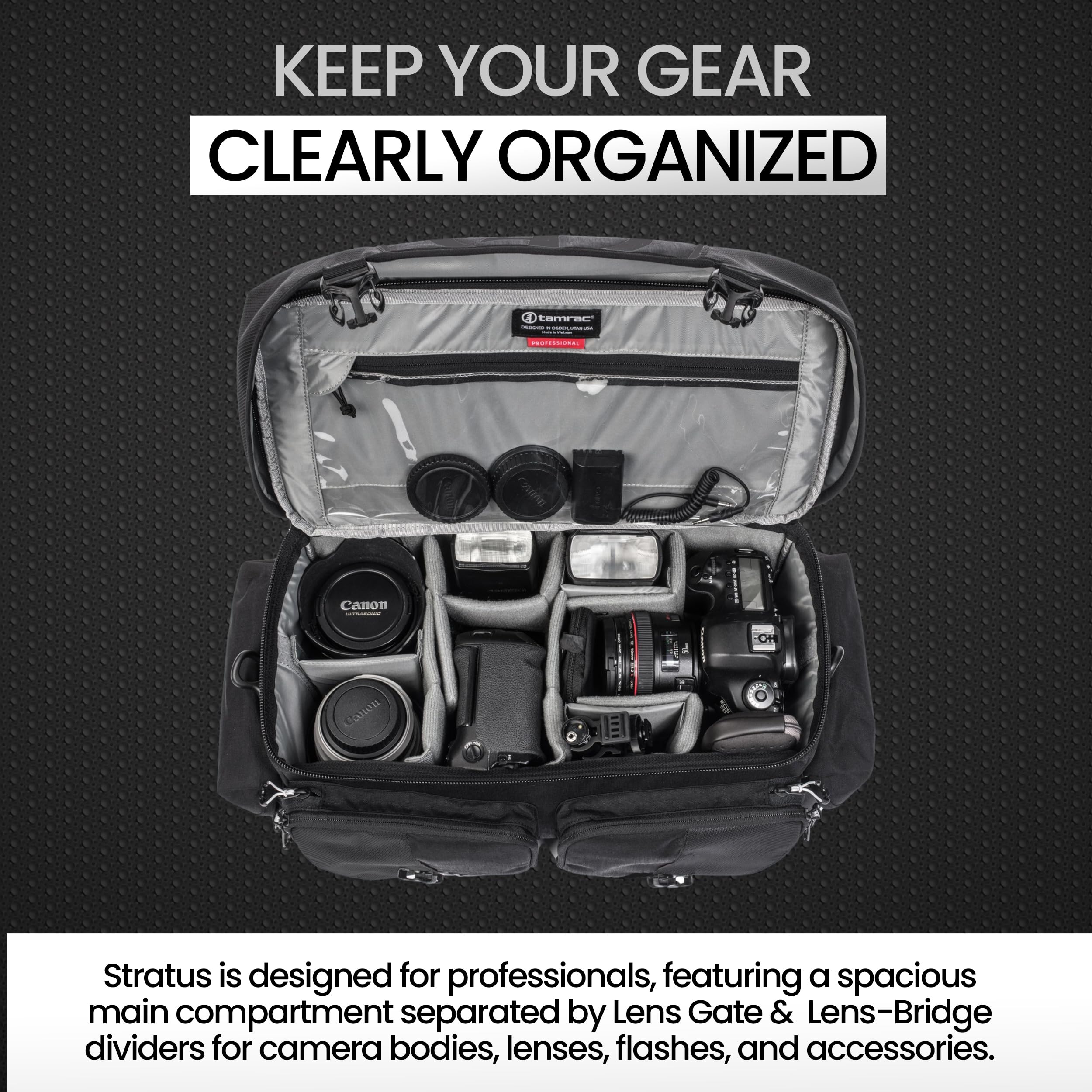 Tamrac Stratus 15 DSLR Camera Bag for Photographers - Waterproof Shoulder Bag for Mirrorless Cameras & Photography Accessories with Tripod Holder Strap (Black) - Perfect for Travel, Hiking & Outdoor Photography