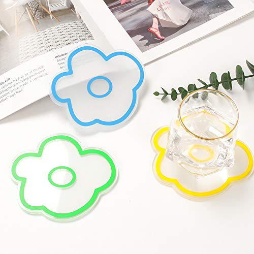 Vibrant Yellow Flower Acrylic Cup Coasters - Heat Resistant Drink Mats for Tea & Coffee - Insulating Table Decor for Home, Office & Parties - Set of 4