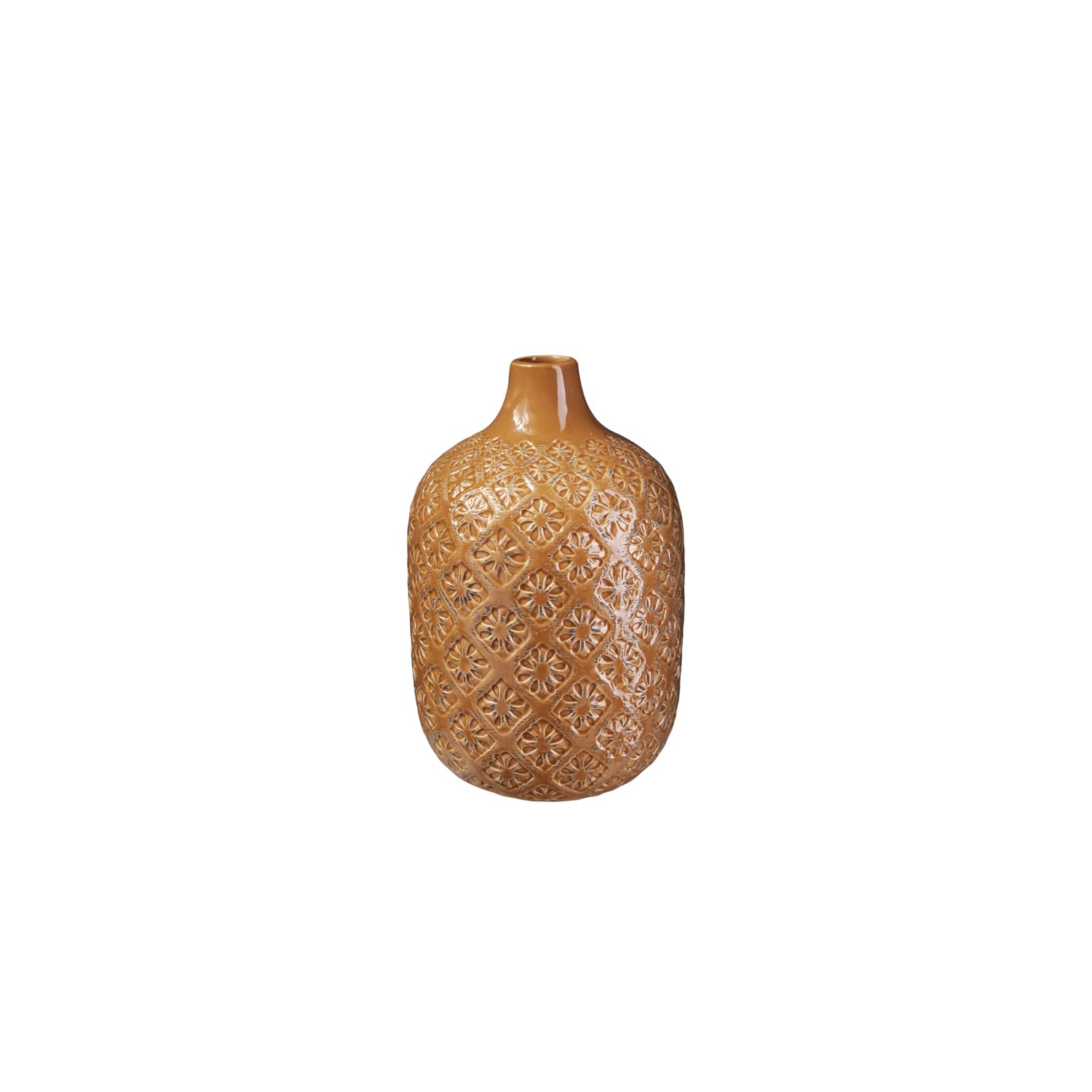 Handmade Ceramic Round Vase with Orange Glaze Finish - Perfect for Home Decor, Wedding Centerpieces & Floral Arrangements | 12767