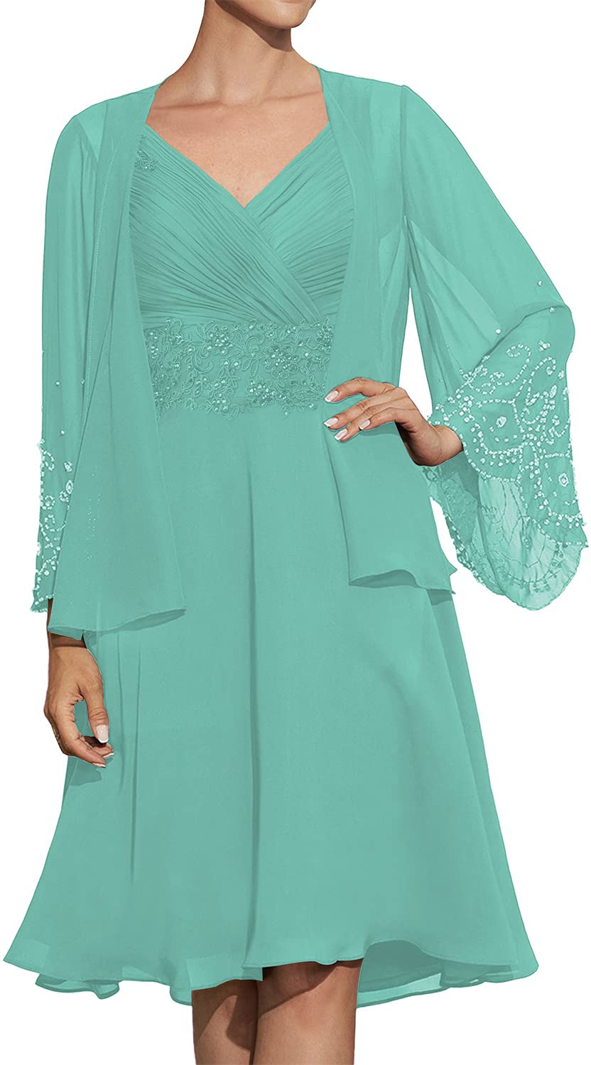 Elegant Chiffon V-Neck Wedding Guest Dress with Jacket for Women - Formal Prom Dress for Weddings, Parties & Special Occasions