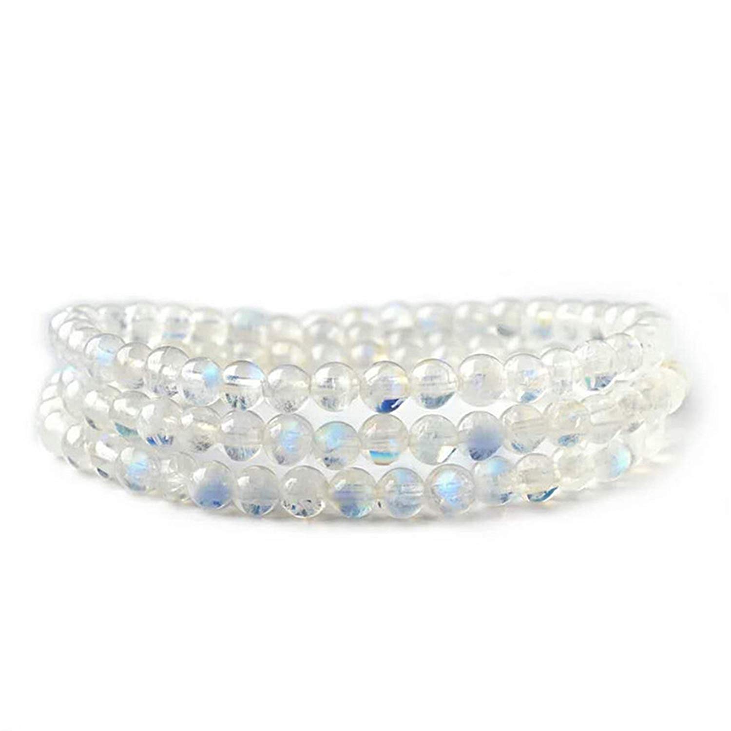 Natural Moonstone Stretch Bracelet for Women & Men - Blue Light Gemstone, Crystal Round Beads (5mm/6mm) - Healing Stone Jewelry for Meditation, Yoga & Spiritual Gifts