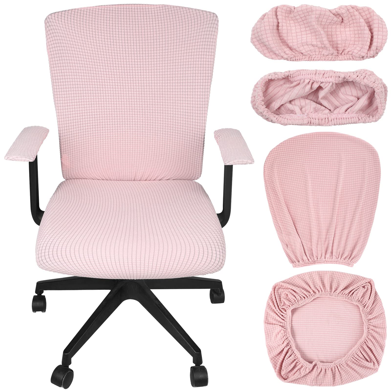 Tallew 4-Piece Stretchable Office Chair Cover Set - Universal Computer Chair Protector with Seat, Armrest & Backrest Cushion - Pale Pink Polyester Slipcovers for Home & Office Workspace
