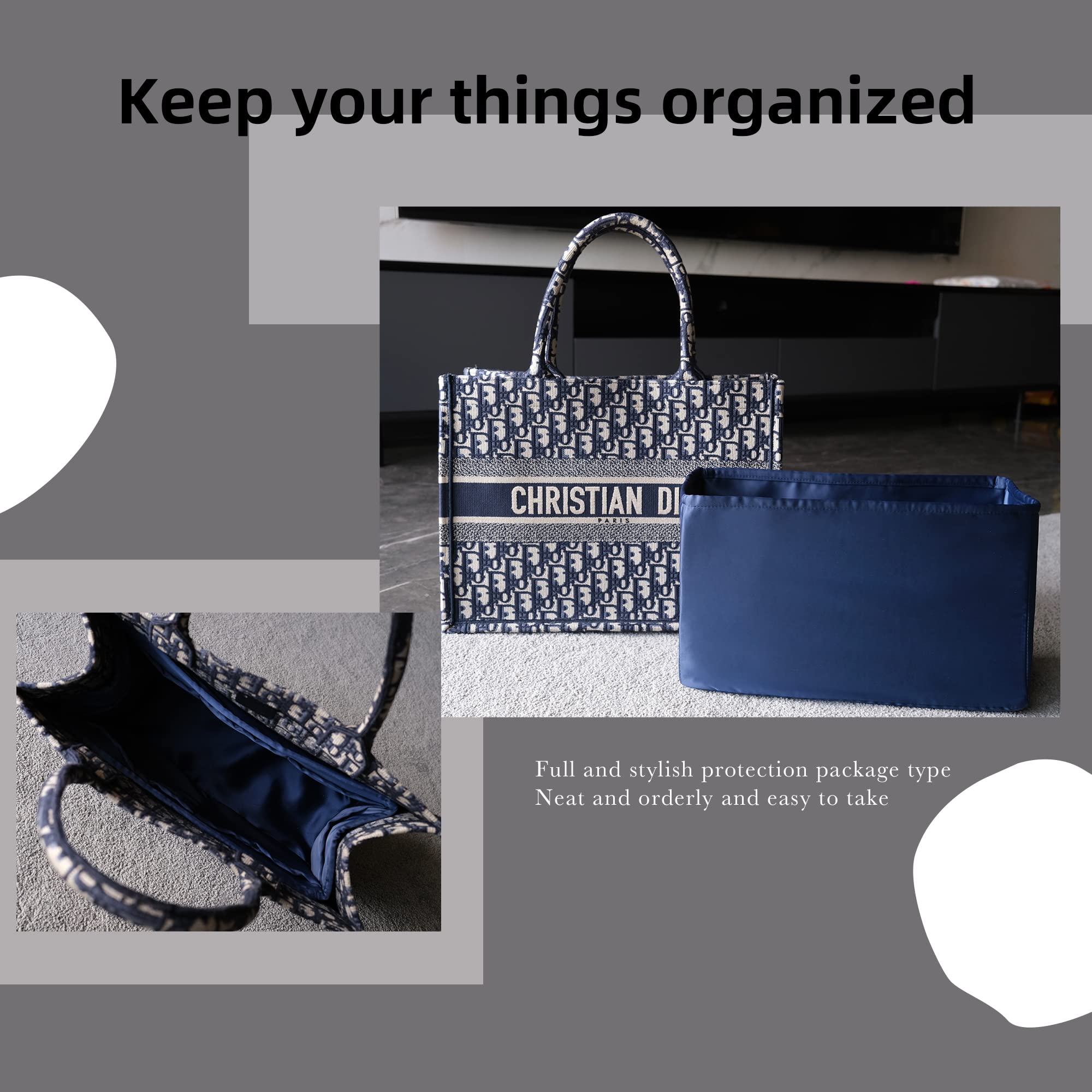 DGAZ Silk Purse Organizer Insert for Dior Book Tote Mini/S/M/L - Premium Bag Organizer with Silky Smooth Fabric - Luxury Handbag & Tote Shaper (Treasure Blue, BT-S) - Perfect for Travel, Work & Everyday Use