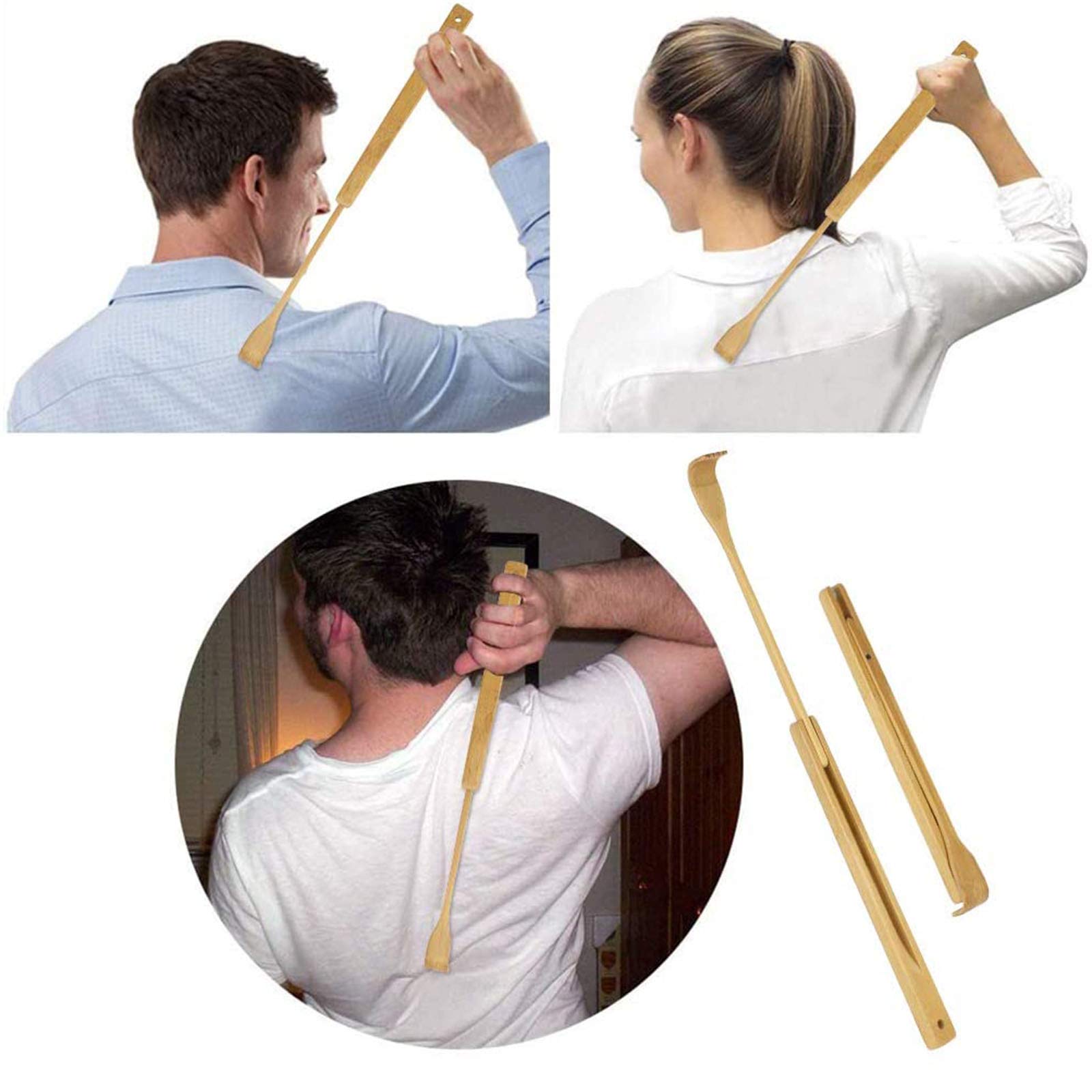 WOVTE Folding Bamboo Back Scratcher & Massager - Portable Itch Relief Tool for Men & Women | Perfect Christmas Gift Stocking Stuffer | Home, Office & Travel Use