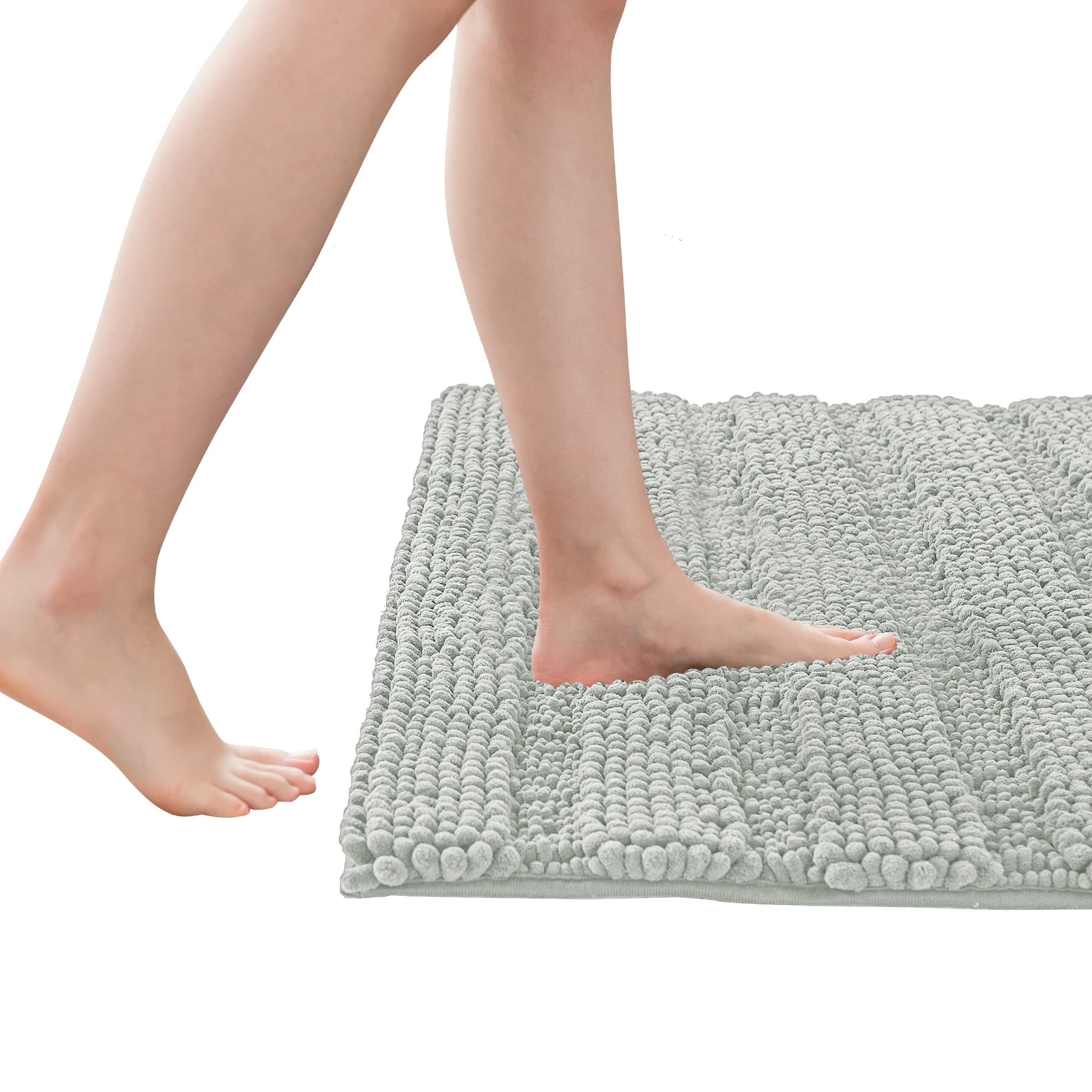 SUBRTEX Soft Striped Plush Bathroom Rug - Absorbent Quick-Drying Machine Washable Bath Mat for Shower & Floor (20x32 Inch, Light Gray) | Non-Slip Cozy Home Decor for Bathroom, Bedroom & Laundry Room