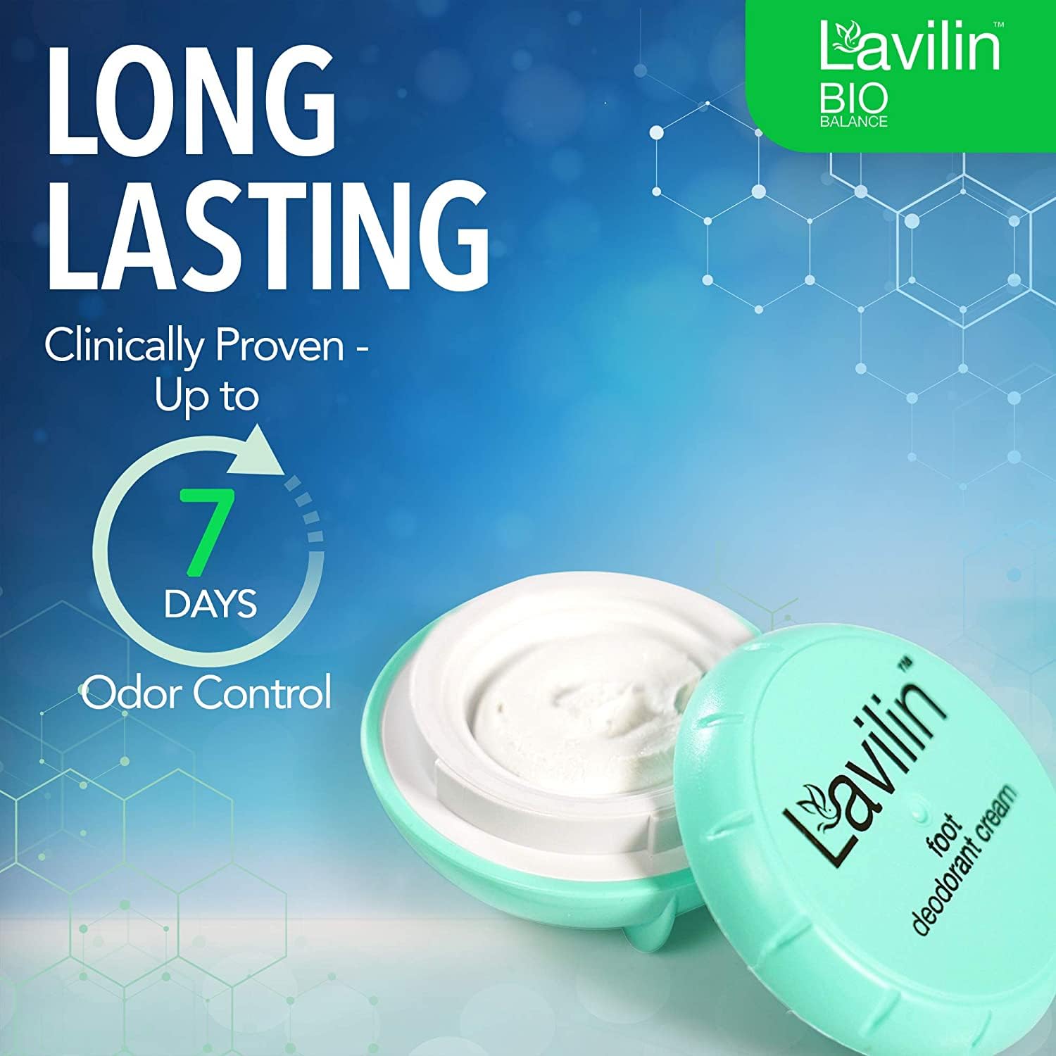 Lavilin Bio Balance Foot Deodorant Cream - 7-Day Long Lasting Odor Protection, Aluminum & Alcohol Free, Natural Foot Care (2 Pack) - Perfect for Athletes, Hikers & Daily Freshness