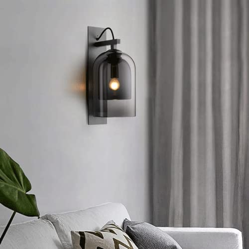 Modern Smoke Grey Wall Sconce with Bell-Shaped Glass Shade - 1-Light Farmhouse Industrial Vanity Fixture for Bedroom, Living Room & Hallway | Perfect for Ambient Lighting & Wall Decor