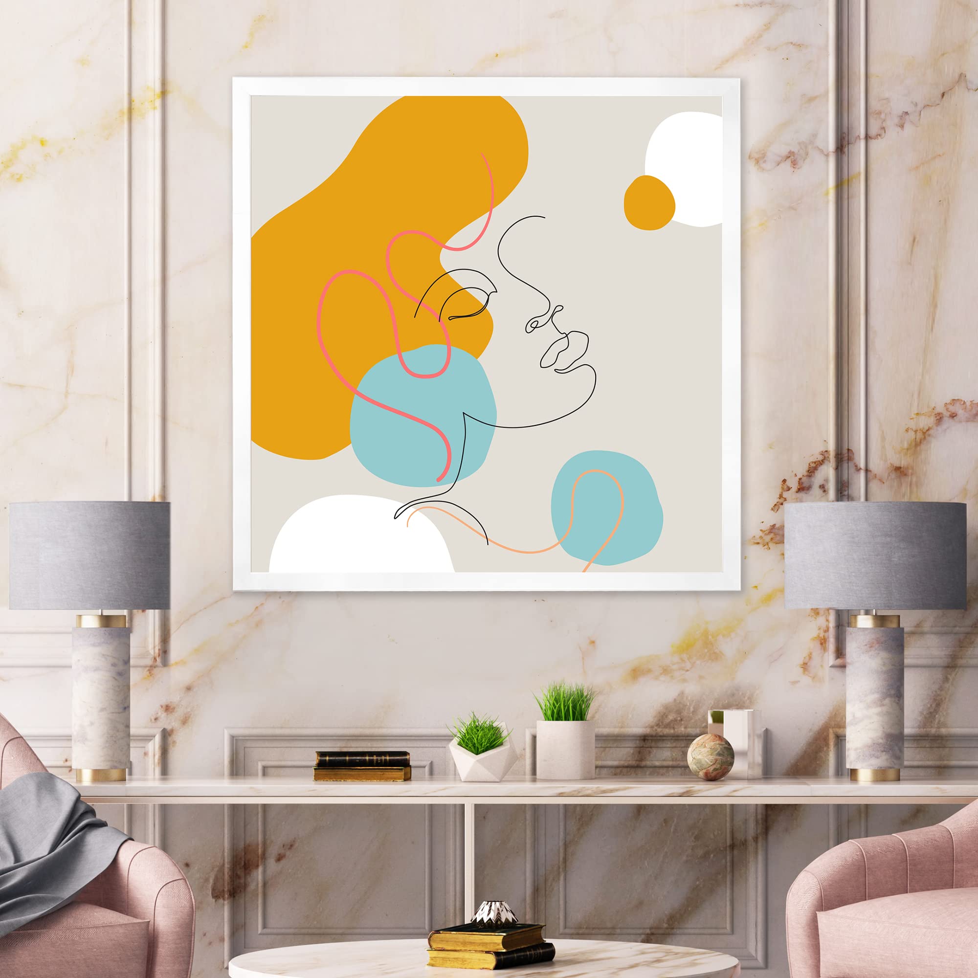 Minimalist One Line Female Face Portrait - Modern Framed Wall Art Decor for Living Room, Bedroom & Office
