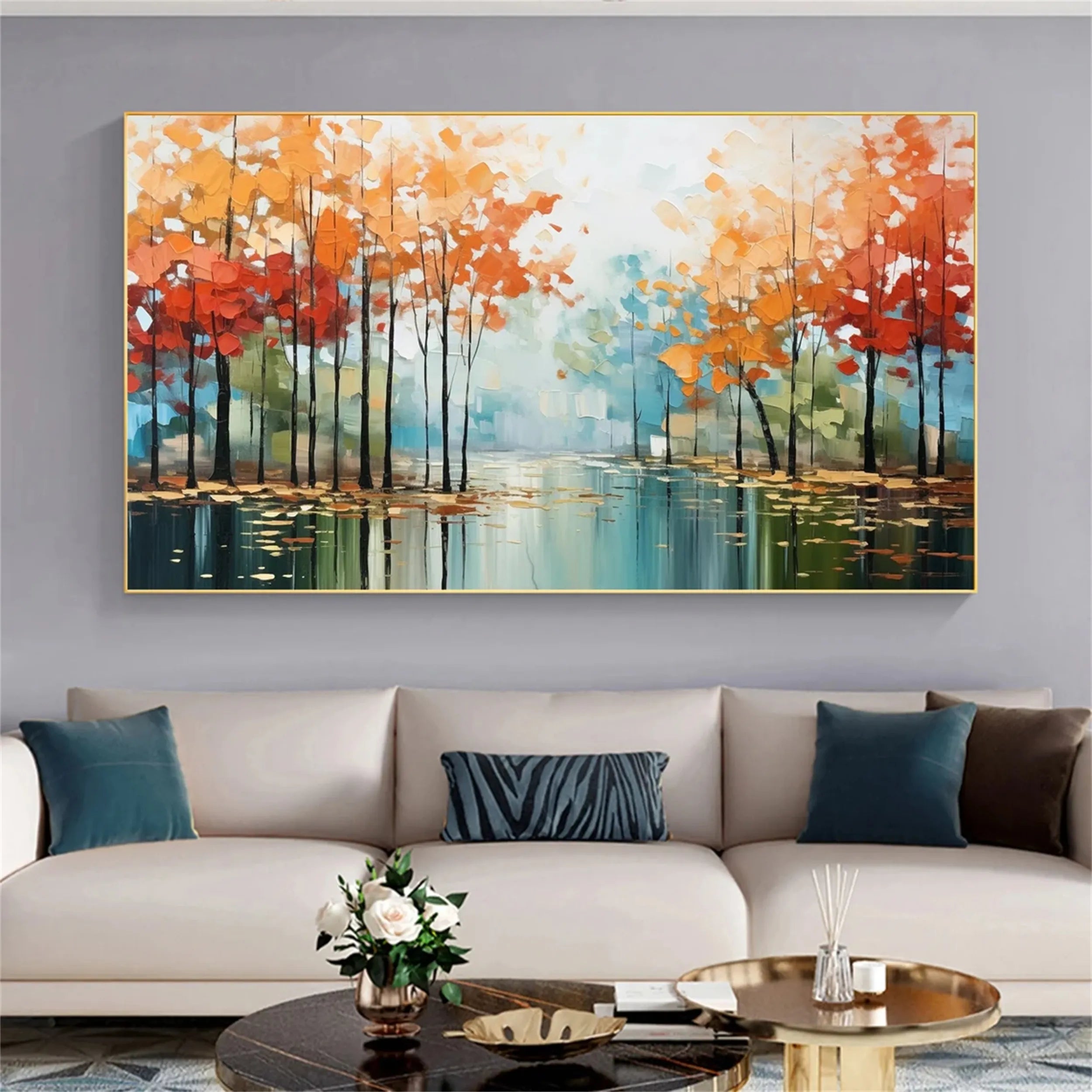 Beautiful Flower and Tree Painting #FT053 - Handmade Canvas Art for Home Decor, Living Room, Bedroom & Office Wall