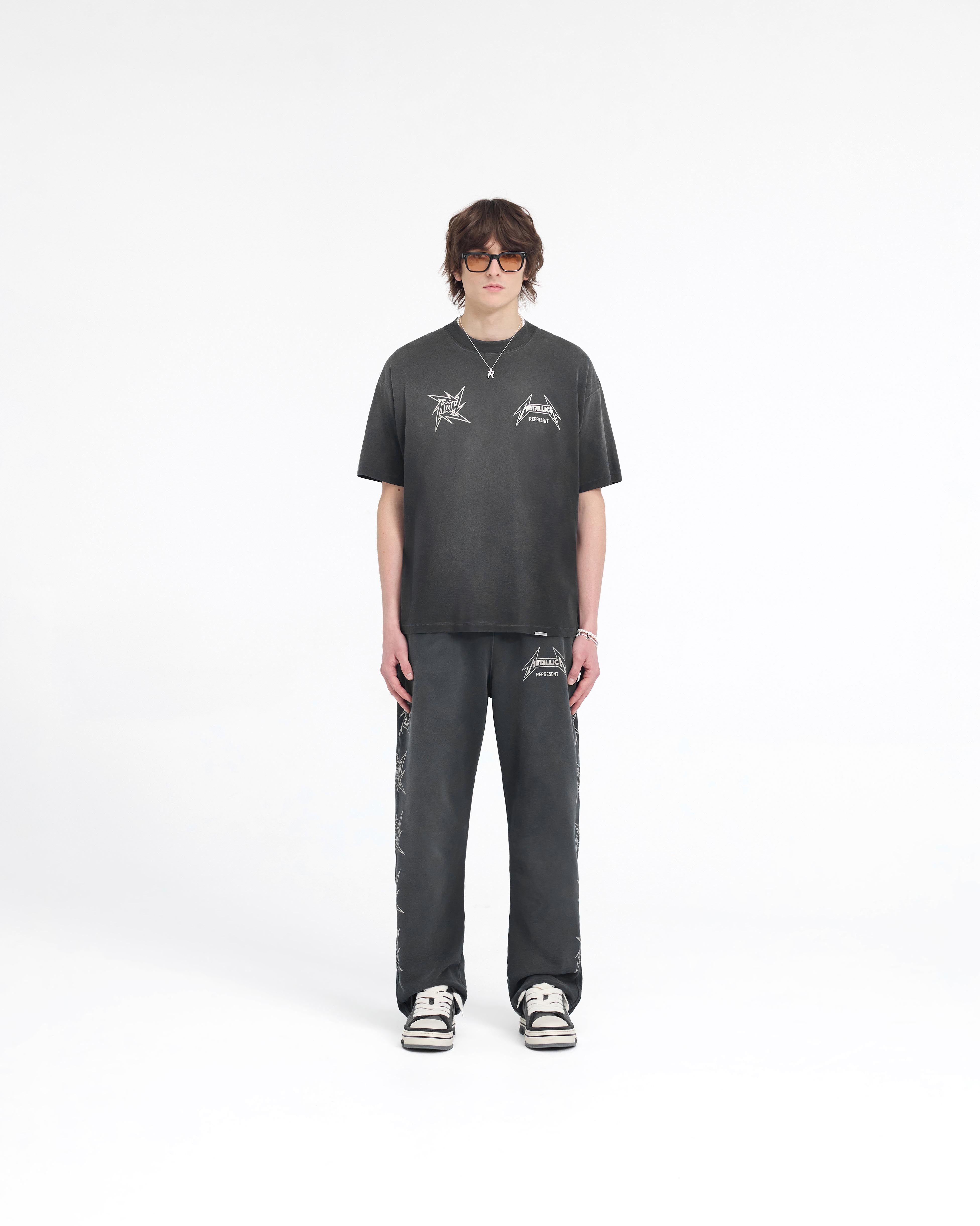 Represent X Metallica Local Crew Sweatpants - Stained Black | Vintage Band Merch | Comfortable Lounge Pants for Concerts & Casual Wear
