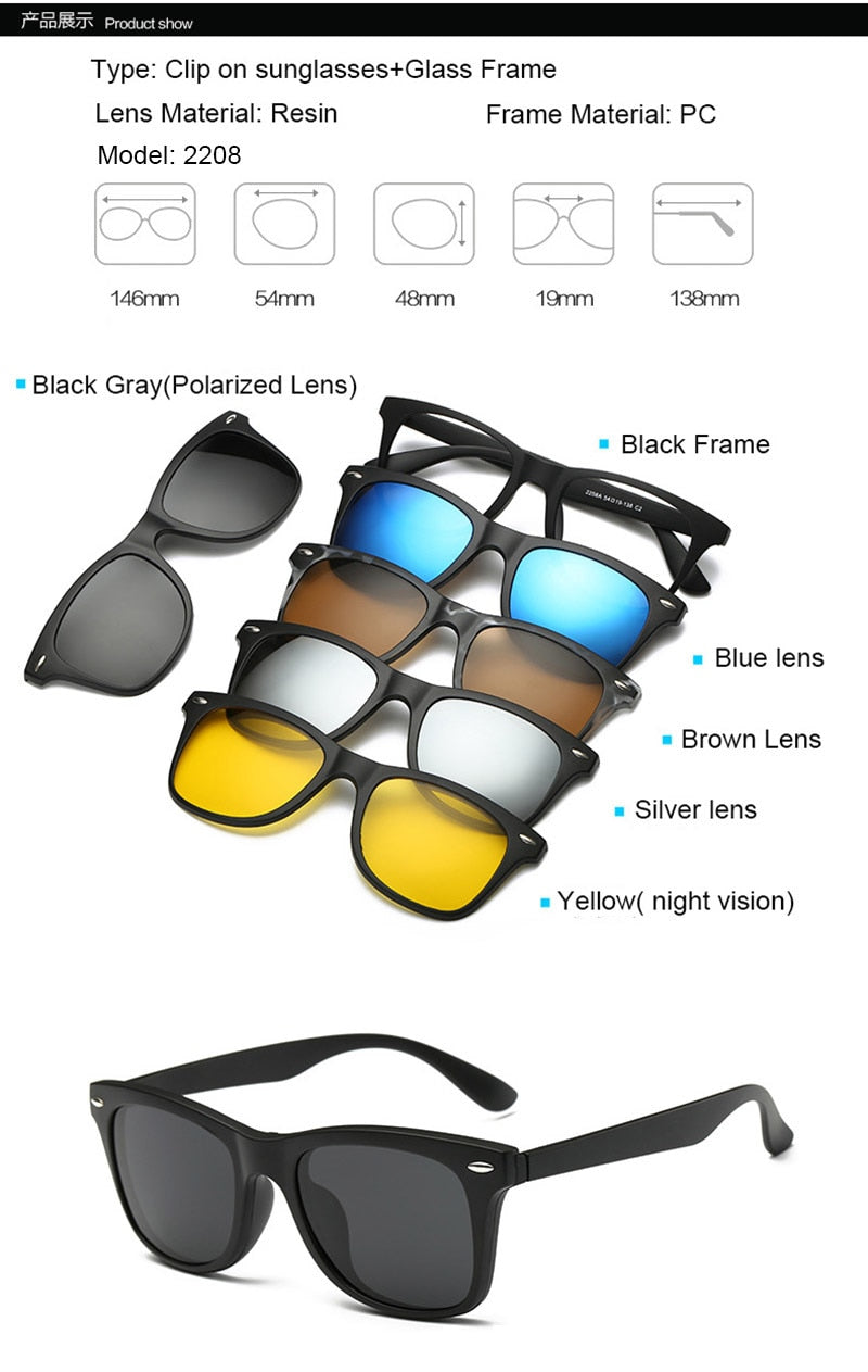 Brightzone Unisex Full Rim Square TR90 Eyeglasses with Clip-On Sunglasses JS3356A - Lightweight & Durable for Outdoor Activities, Driving, and Fashion
