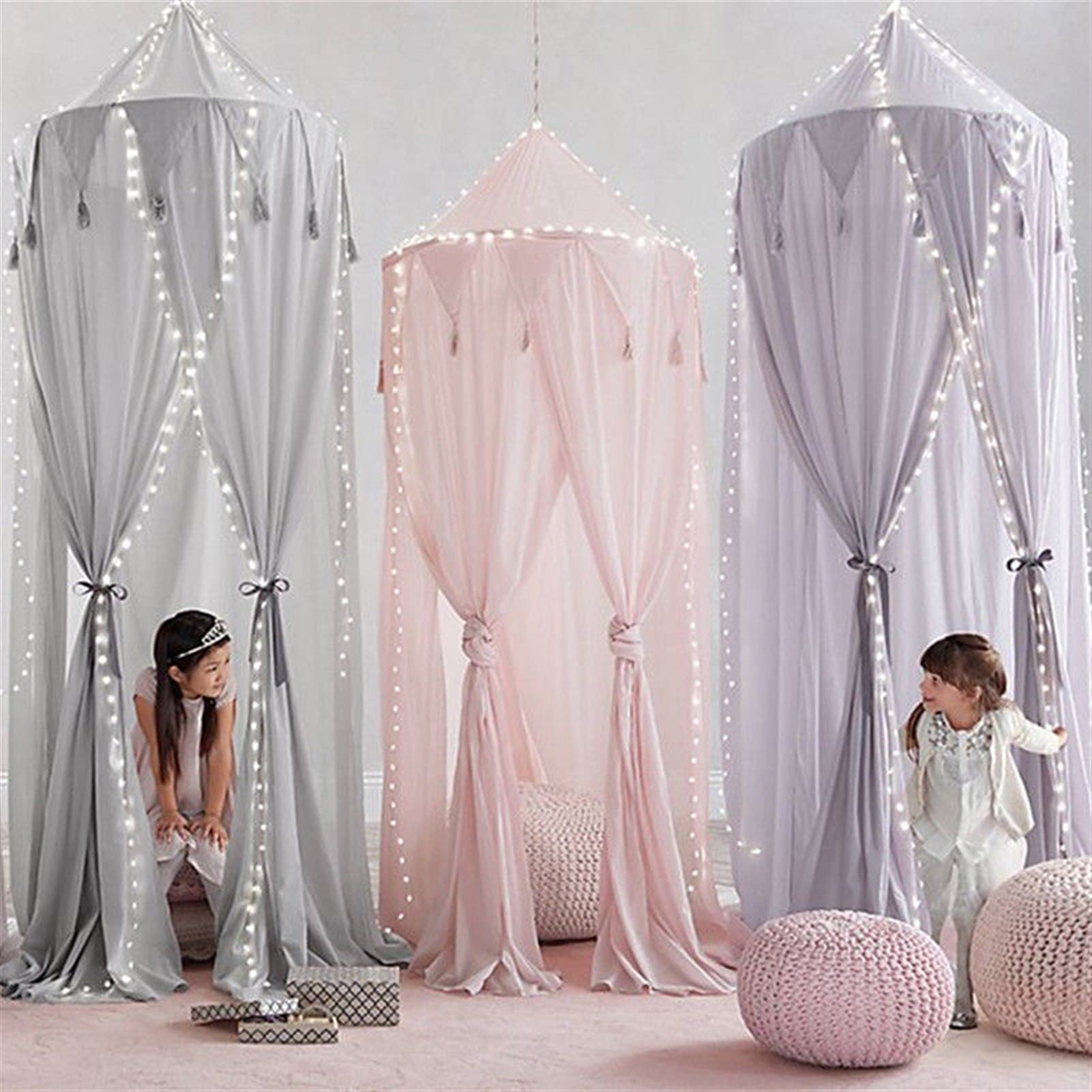 **Gray Cotton Bed Canopy Curtain for Kids - Round Dome Tent Canopy Bedcover for Baby & Toddler - Soft & Breathable Bedding for Nursery, Bedroom Decor - Perfect for Playtime, Naps & Dreamy Nights**