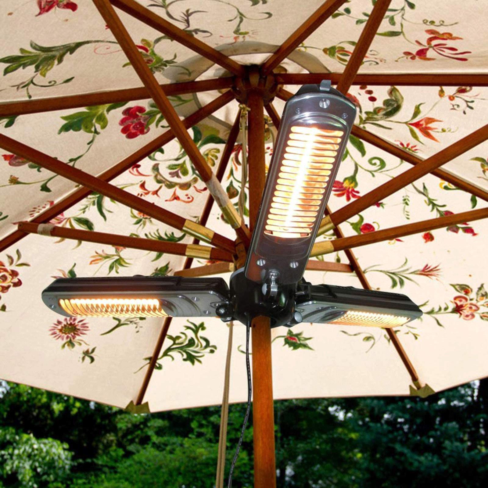 Outdoor Electric Infrared Heater with 3 Heating Panels - Folding Patio Umbrella Heater for Pergola, Gazebo, Garden & Terrace - Perfect for Cold Evenings & Outdoor Dining