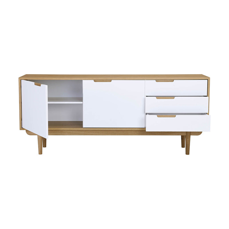 NAKULA 180cm Sideboard Buffet Cabinet with 2 Doors - Natural Wood & White Finish for Dining Room Storage | Modern Console Table for Living Room & Hallway