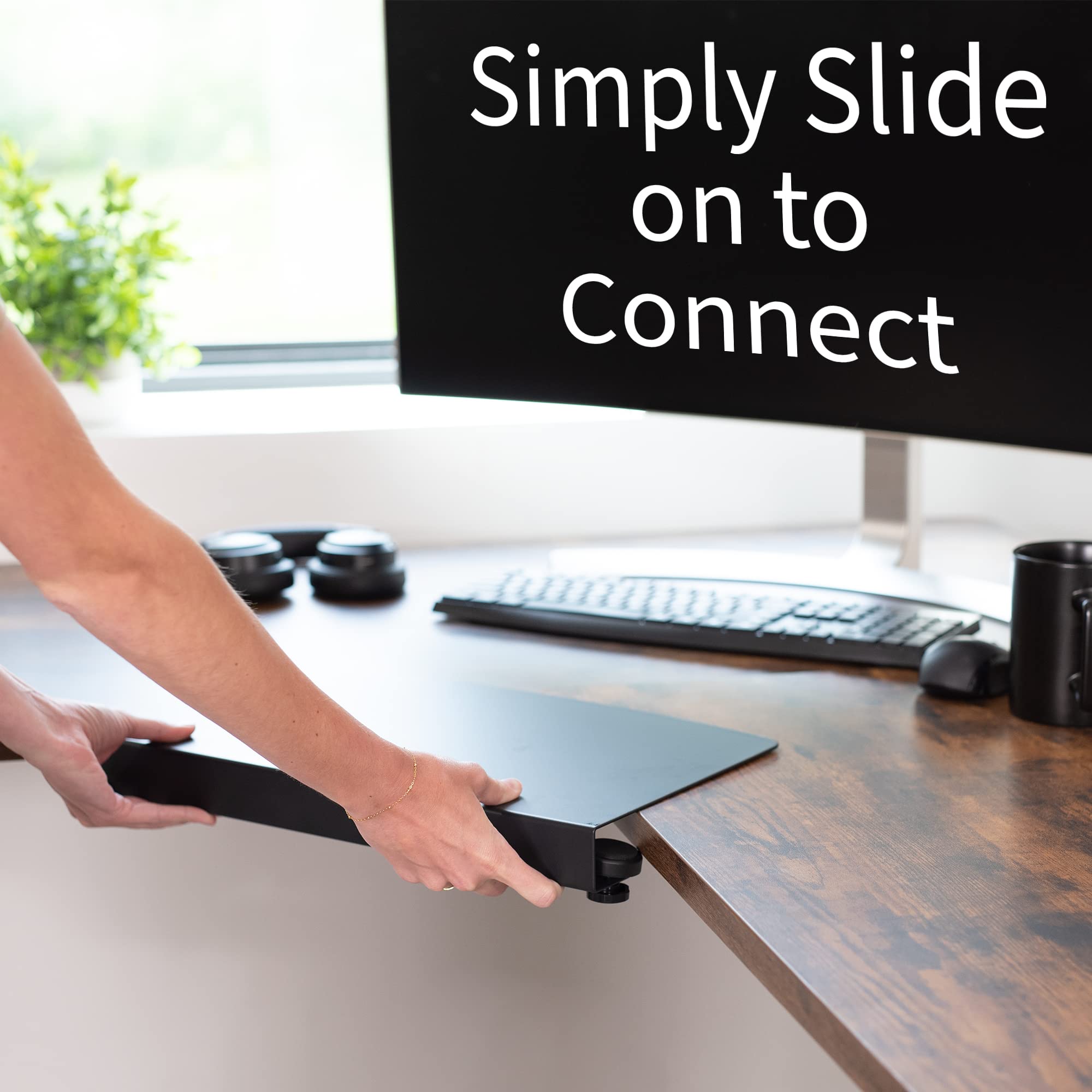 VIVO Clamp-on 17 inch Corner Desk Connector Sleeve Plate - Black L-Shaped Desk Platform Extender Attachment (DESK-AC07C) for Home Office, Gaming & Workspace Setup