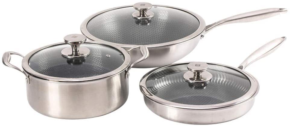 Premium 304 Stainless Steel Induction Skillet Set - Nonstick Frying Pan, Wok & Soup Pot for Universal Induction Cooktops | Perfect for Stir-Frying, Sautéing & Simmering at Home or Restaurant