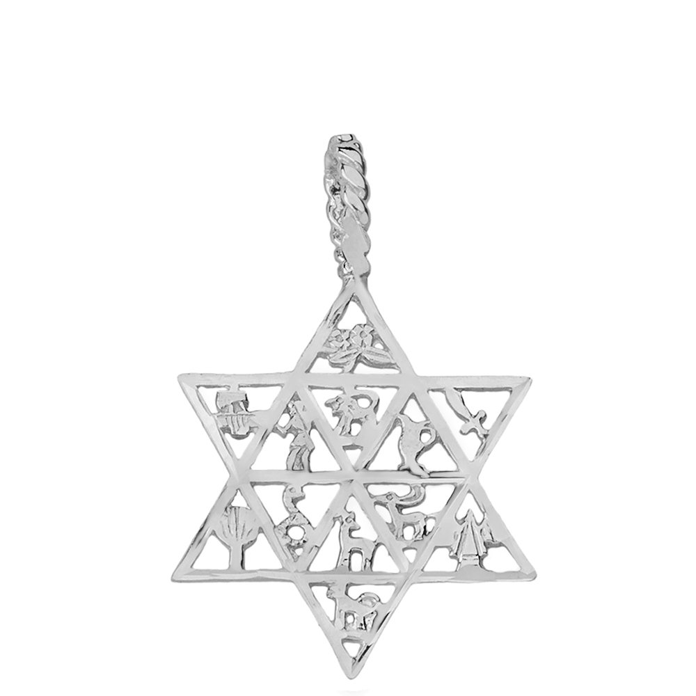 12 Tribes of Israel Jewish Star of David Pendant Necklace - Sterling Silver Hebrew Charm for Men & Women - Perfect for Hanukkah Gifts, Bar Mitzvah & Jewish Jewelry Collection