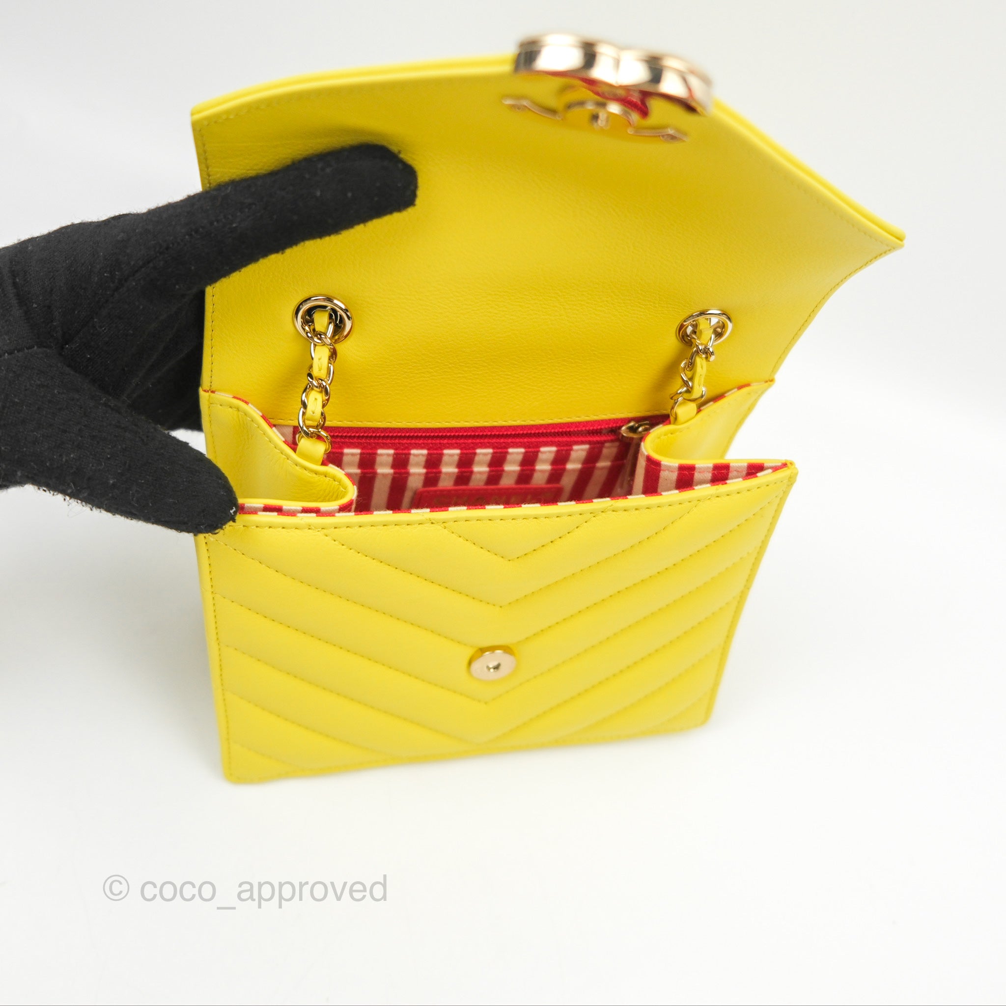 Chanel Chevron Square Envelope Flap Bag in Yellow - 19C Collection | Luxury Crossbody Bag for Women, Perfect for Parties & Evening Events