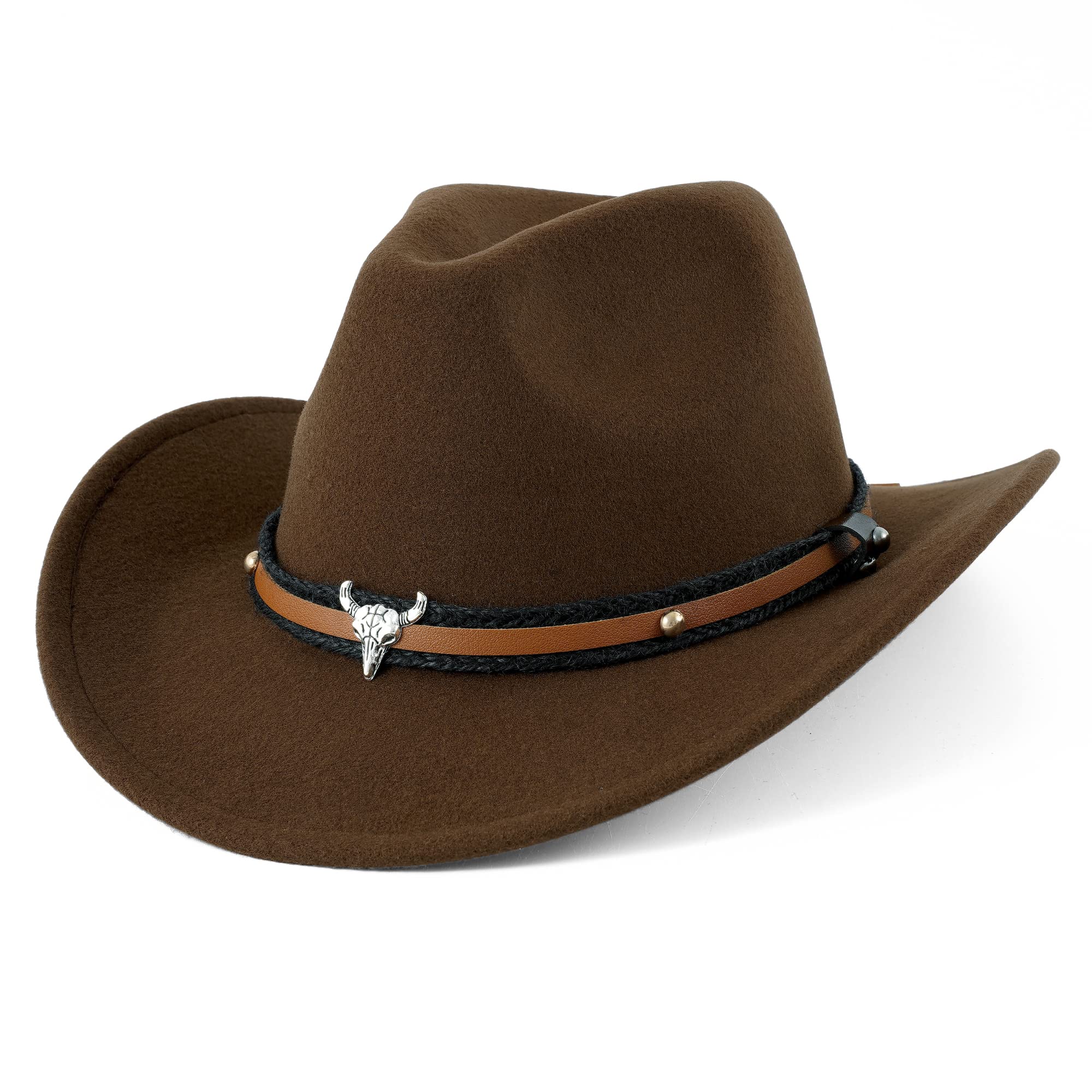 Stylish DOCILA Unisex Western Cowboy Hat - Faux Fur Felt Cowgirl & Cowboy Hat with Adjustable Strap - Wide Brim Rodeo Fedora for Outdoor Ranchers, Country Music Fans & Western Fashion Lovers