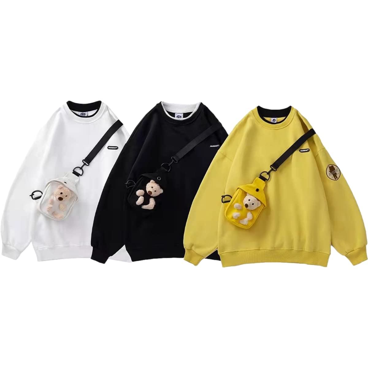 KCLOT Men's Long Sleeve Oversized Pullover Sweatshirt with Teddy Bear Bag - Cozy Winter Casual Wear for Street Style & Gift Giving