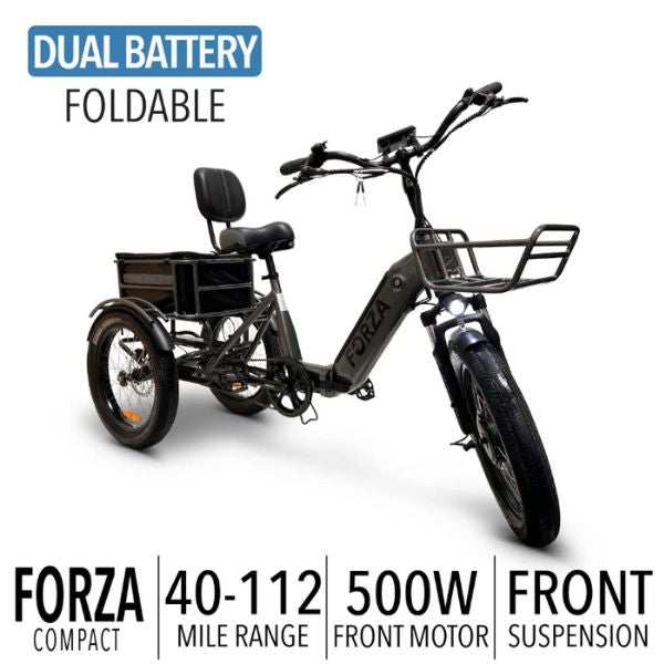 Go Bike FORZA Compact Foldable Electric Tricycle for Adults - 250W Motor, 20MPH, 30-50 Mile Range - Perfect for Commuting, Campus & Urban Transportation