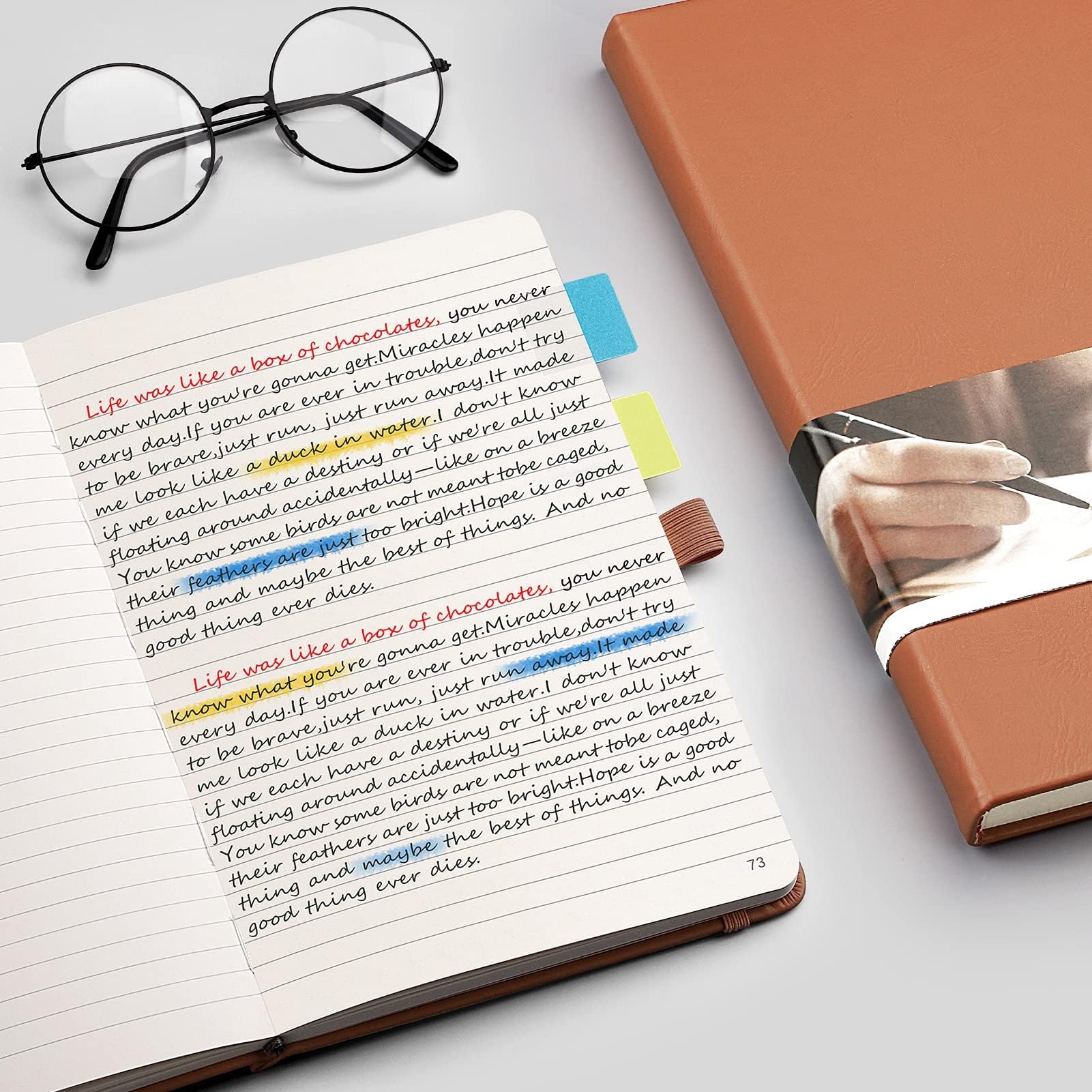 EMSHOI Premium Leather Journal Notebook - 120gsm Thick Paper, 256 Numbered Pages, A5 Hardcover with Sticky Notes - College Ruled Writing Notebook for Work, School & Personal Journaling (5.75