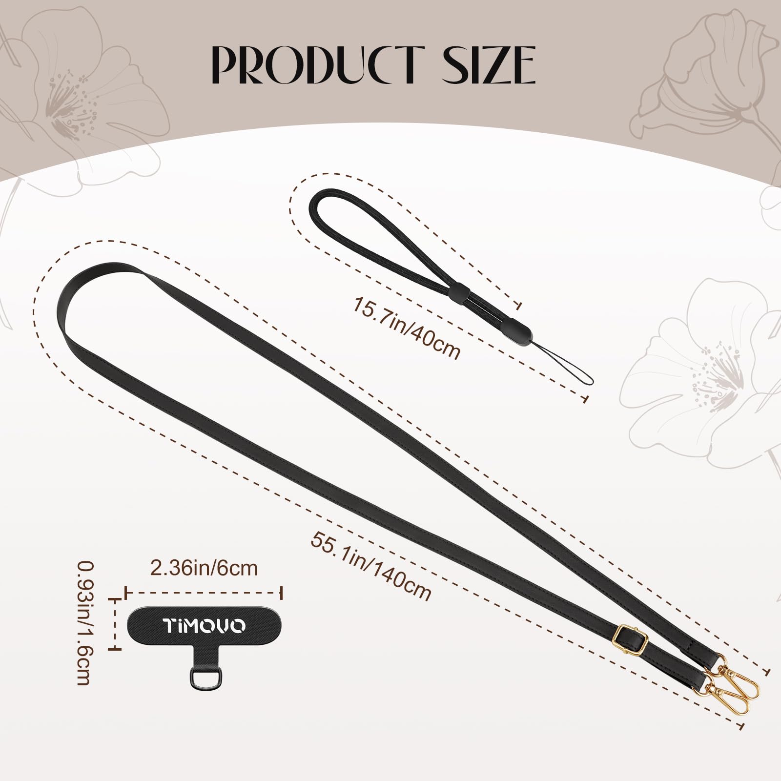 TiMOVO Adjustable Phone Lanyard - Leather Crossbody & Wrist Strap for Smartphones - Perfect for Travel & Outdoor Use