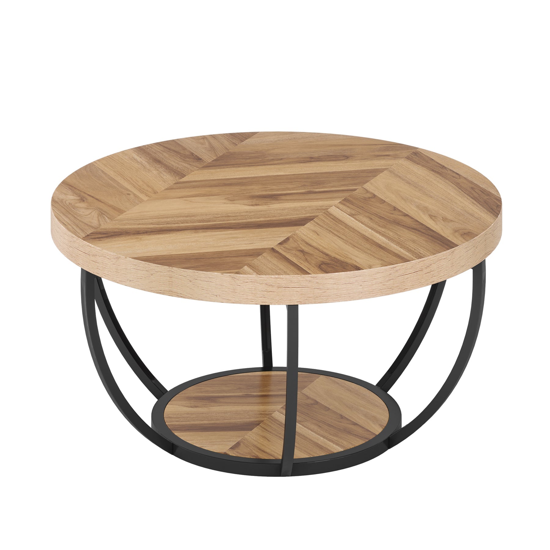 2-Tier Round Wooden Coffee Table with Storage Shelf - Modern Living Room Centerpiece for Home Decor & Entertaining