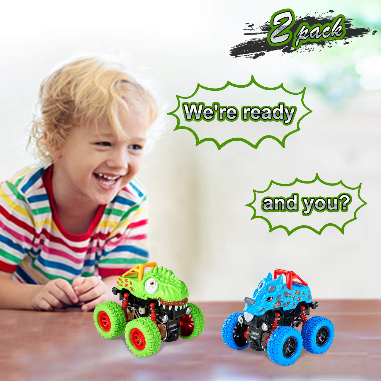 Dinosaur Toys for Kids Ages 2-6 - Push and Go Monster Truck Toy Cars with Dinosaurs for Toddler Boys - Best Christmas Birthday Gift for 2 3 4 5 Year Old Boys - Perfect for Pretend Play, Preschool Learning & Outdoor Adventures