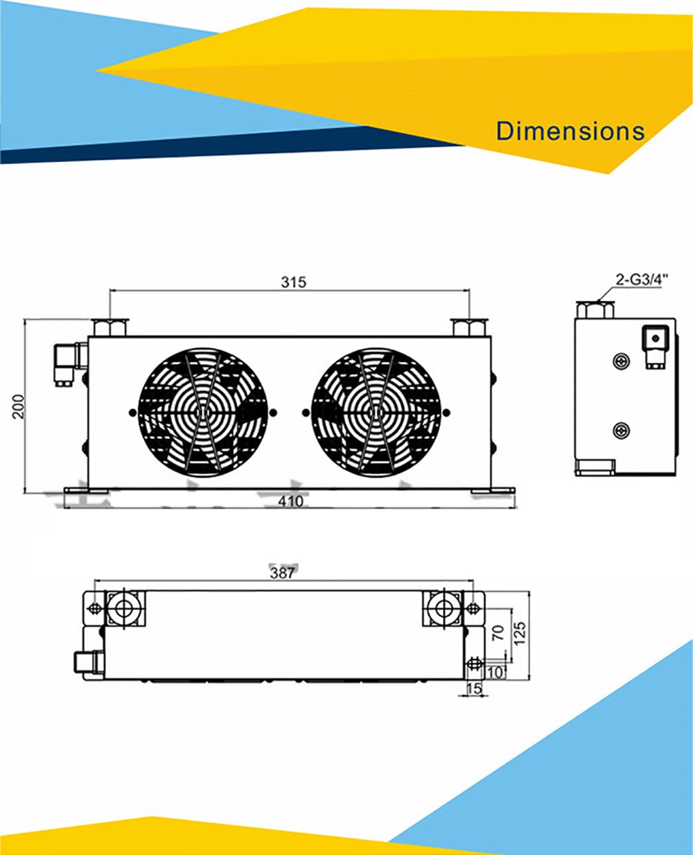 AH0608TL-CA Hydraulic Air Cooler - 60L/MIN Aluminum Oil Radiator for Hydraulic Systems - 110V AC Air Cooled Oil Cooler - Ideal for Industrial Machinery, Construction Equipment & Power Units