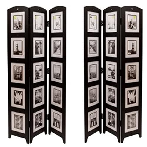 Home Square 2-Piece Wooden Room Divider Set with Photo Display - 3-Panel Black Folding Screen for Living Room, Bedroom & Office Privacy