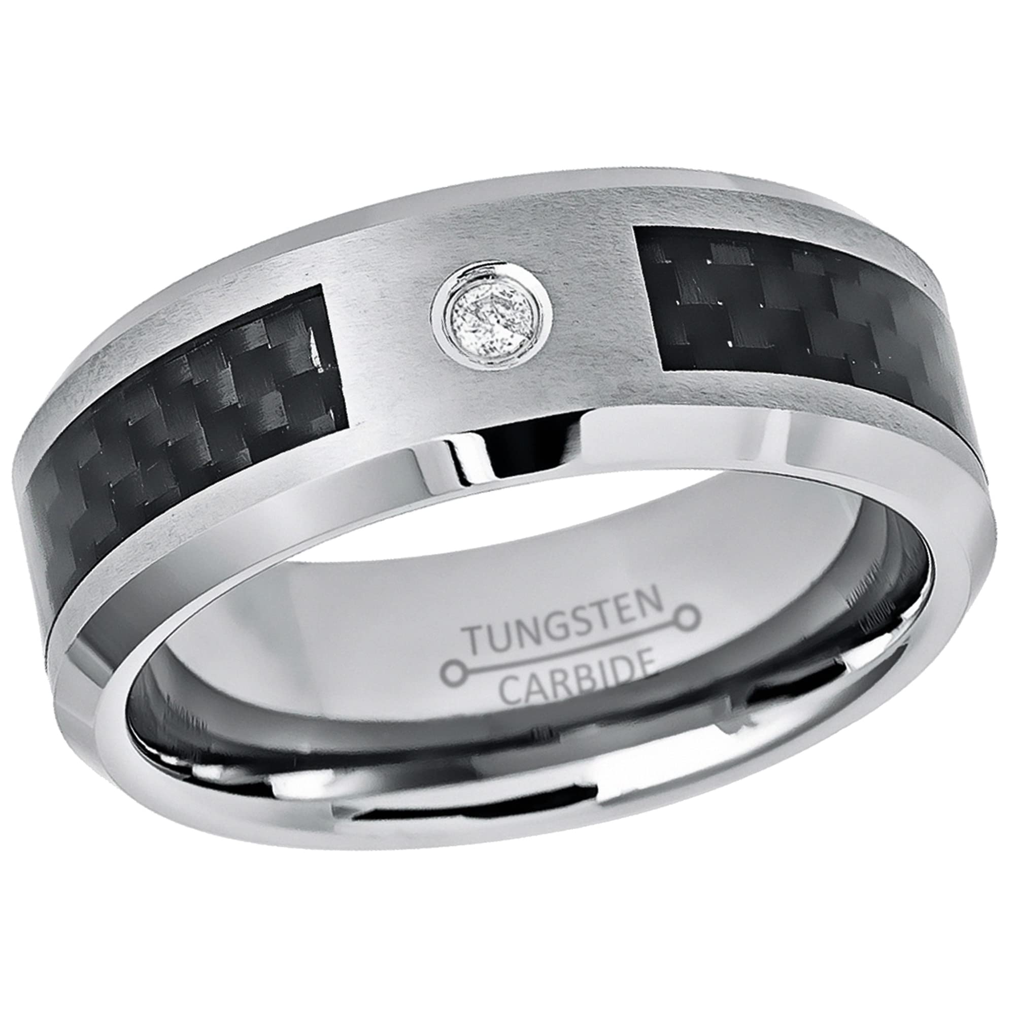 0.07ct Diamond & Gemstone Tungsten Carbide Ring for Men - 8mm Black Carbon Fiber Inlay Wedding Band, Anniversary Jewelry Gift - Perfect for Engagements, Weddings & Special Occasions