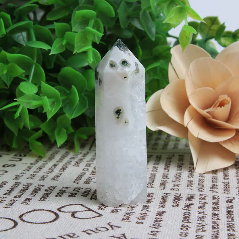1Pcs Natural Moss Agate Geode Obelisk - Polished Crystal Point Tower for Home Decor, Meditation & Healing Stone | Spiritual Gift, Feng Shui, Reiki Energy, Yoga Space, Office Desk Decor