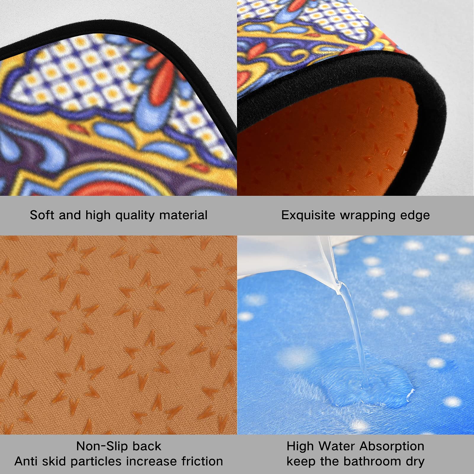 Mexican Talavera Ceramic Tile Pattern Kitchen Rugs Set - 2 Piece Cushioned Anti-Fatigue Non-Slip Washable Mats for Farmhouse, Bathroom Sink, Office & Home Decor - Perfect for Kitchens, Entryways and Laundry Rooms