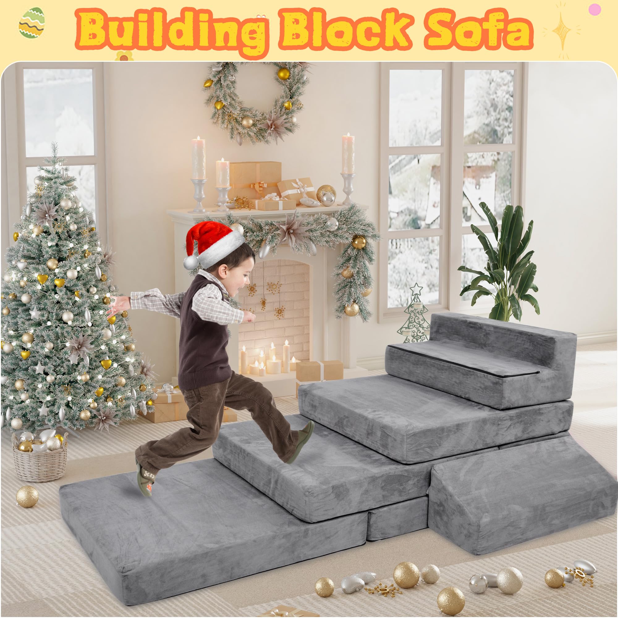 **Modular Kids Play Couch for Toddlers & Babies - Convertible Playroom & Bedroom Furniture - Imaginative Play Couch for Boys & Girls - Perfect Gift for Kids (Grey) - Ideal for Playtime, Reading & Relaxation**