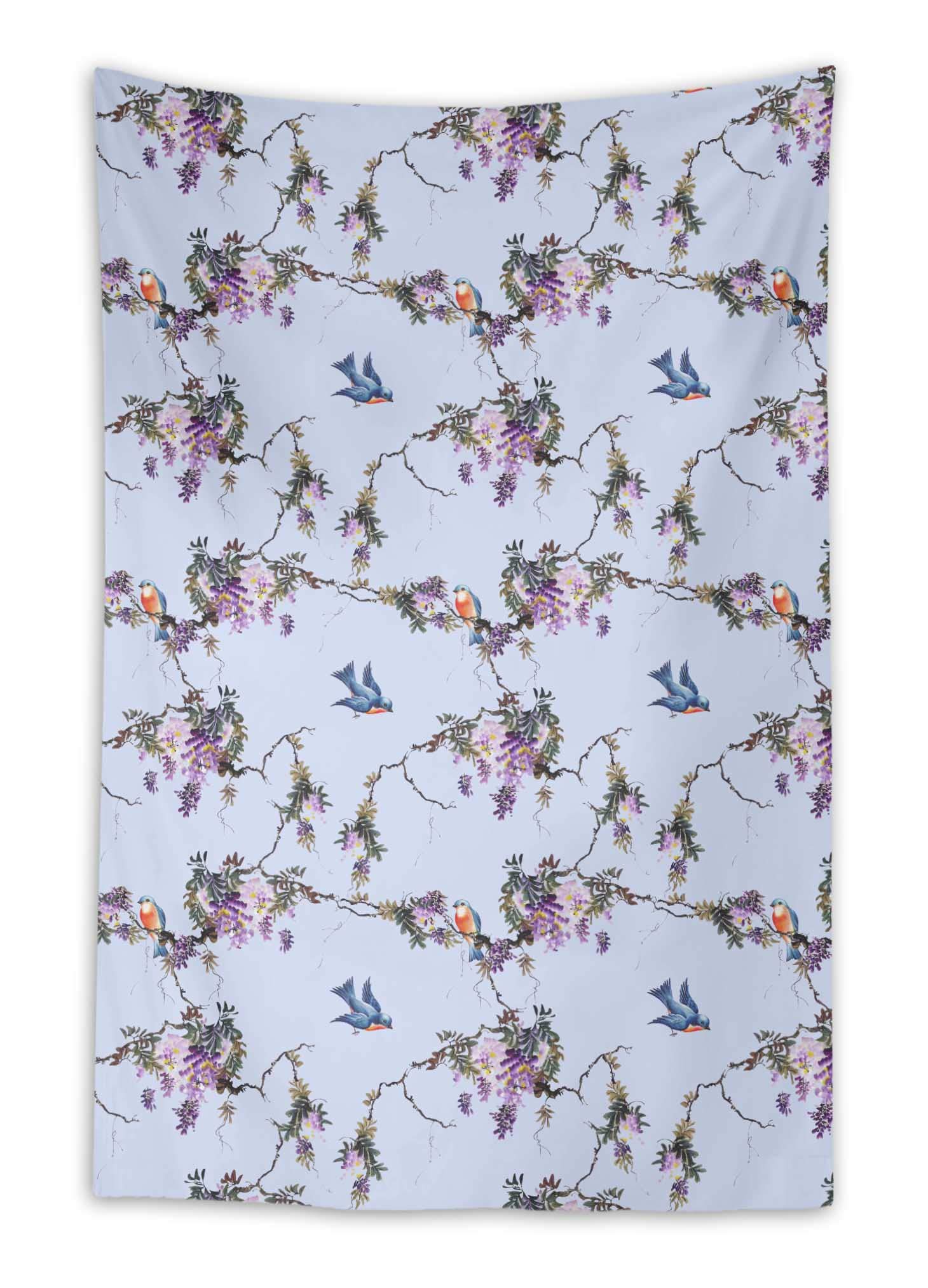Blue Ceanothus & Flowerpecker Bird Printed Tapestry Wall Hanging - 58x92 Inch Boho Dorm Decor, Beach Throw Blanket for Bedroom, Living Room, Outdoor Picnic